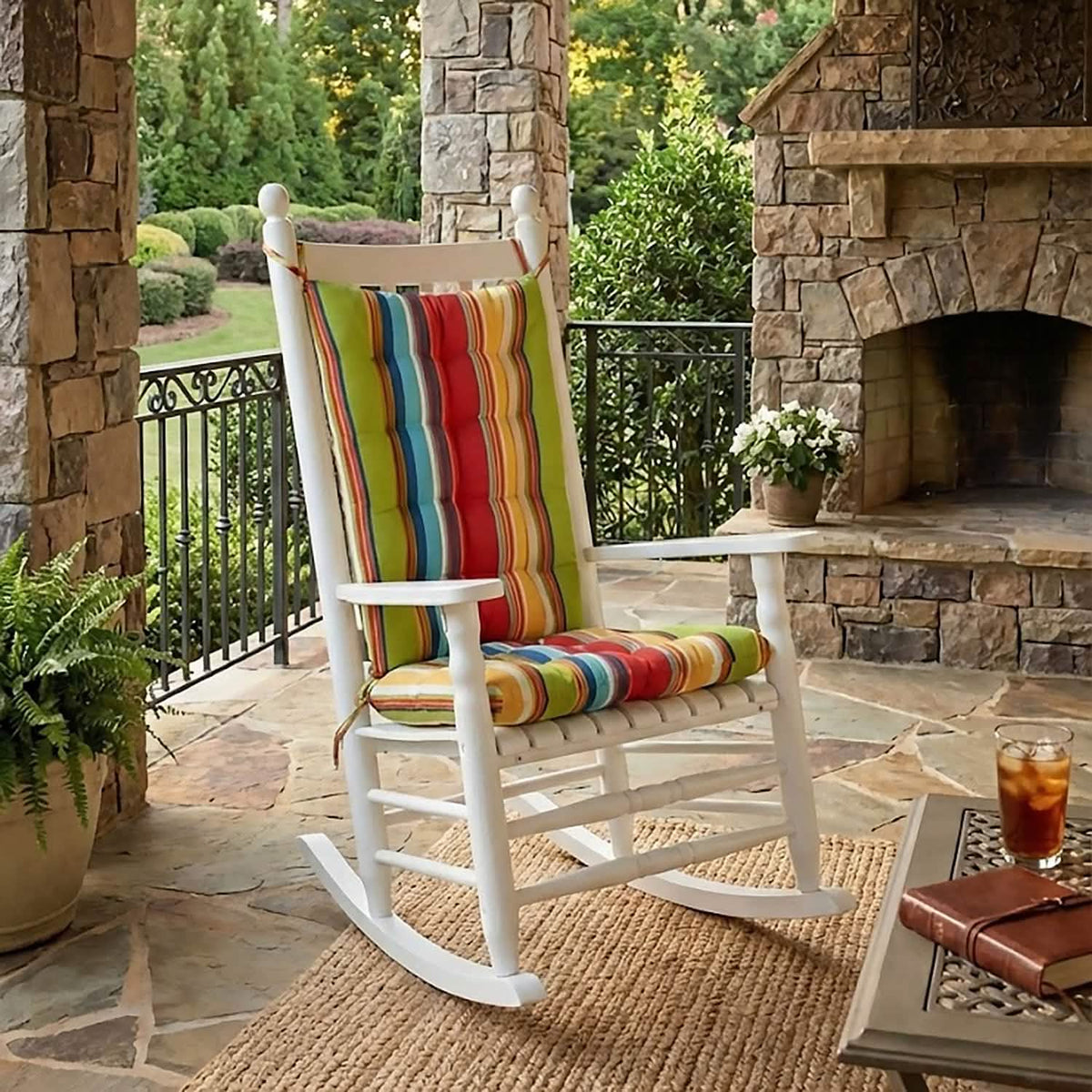 Westport Cabana Stripe Red Porch Rocker Cushions - Latex Foam Fill - Reversible