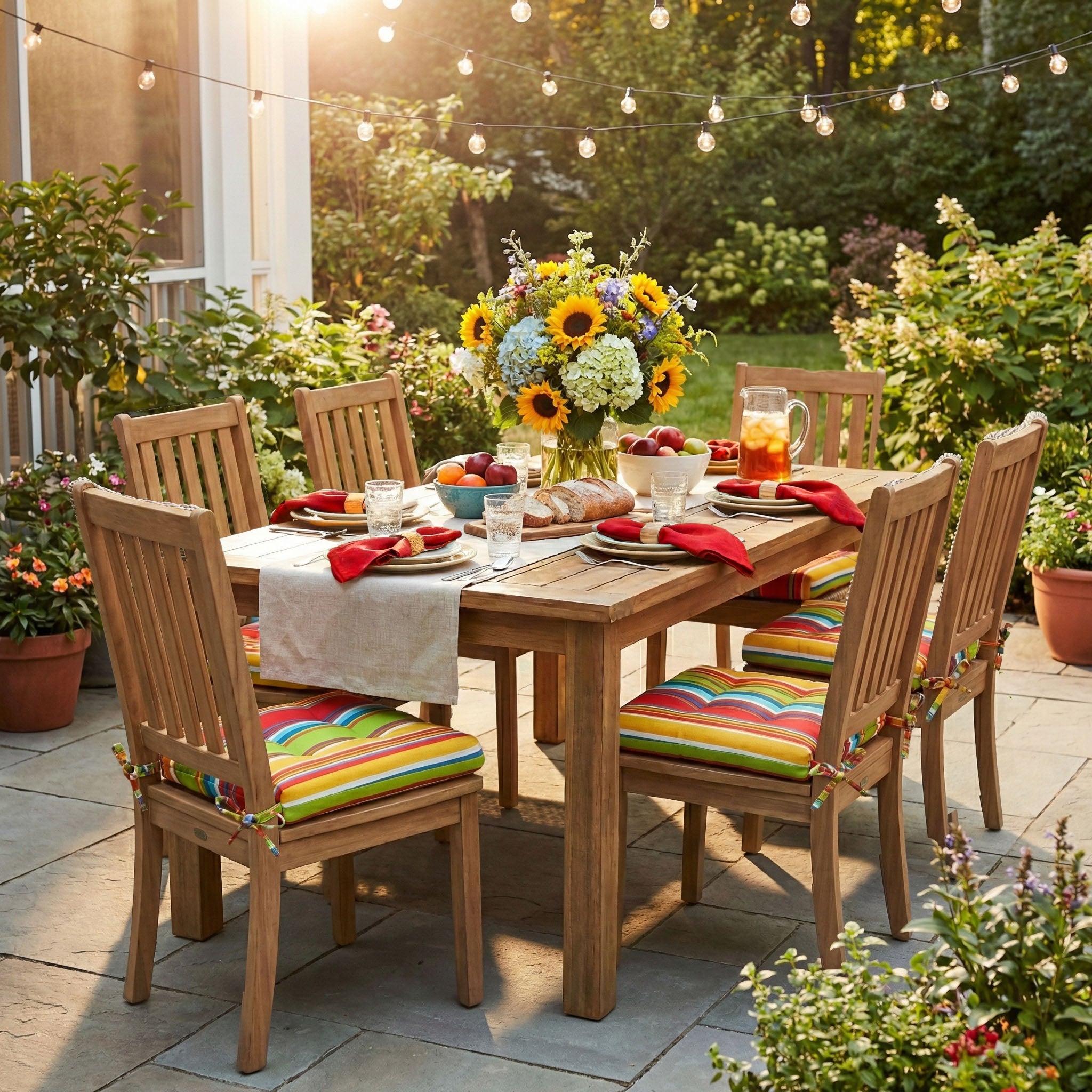 Westport Cabana Stripe Red Indoor / Outdoor Dining Chair Pads & Patio Cushions