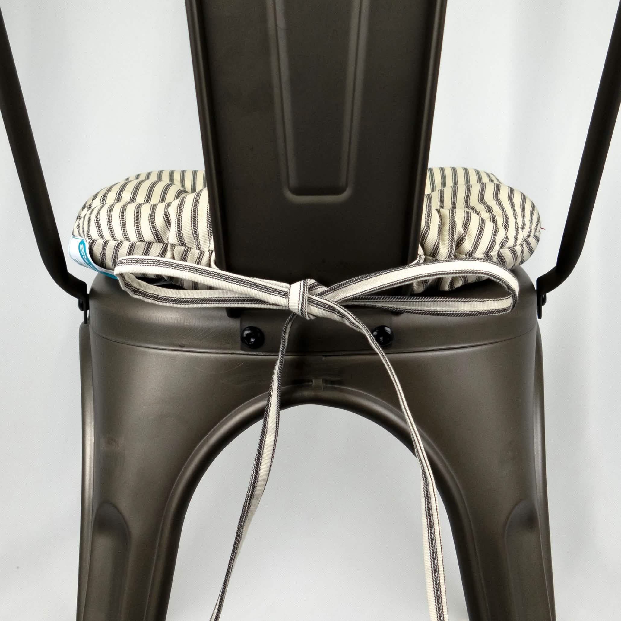 dining chair cushions with extra long ties for metal dining chairs and tolix chairs - barnett home decor ticking stripe black
