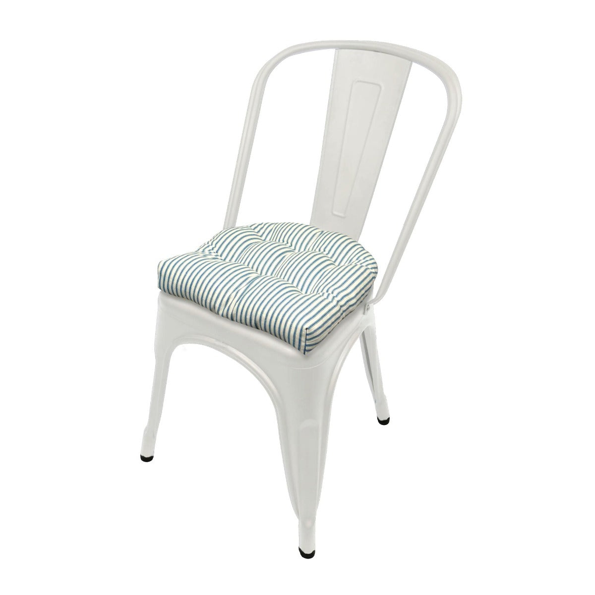 Ticking Stripe Navy Blue Industrial Chair Cushion - Latex Foam Fill - Barnett Home Decor 