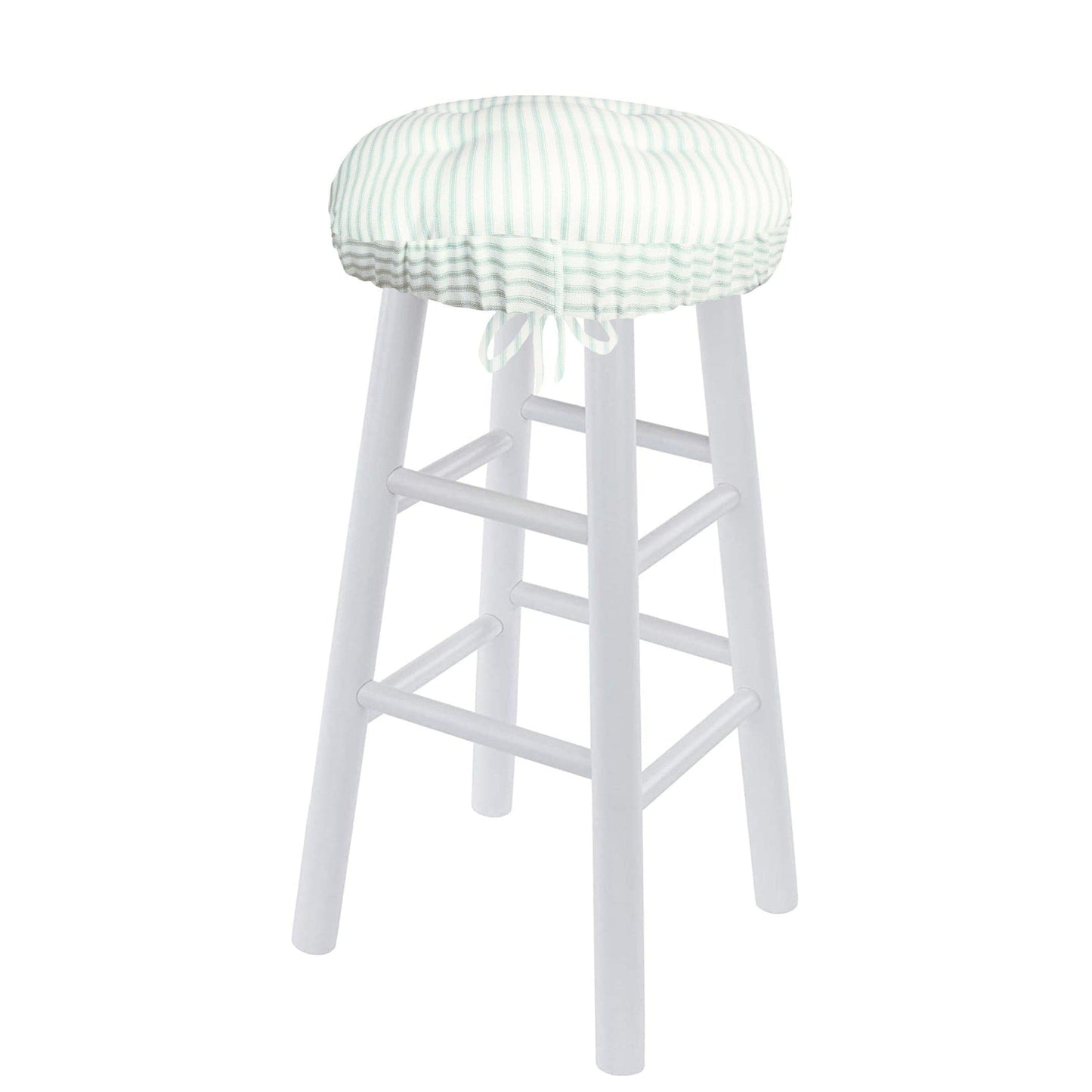 Berlin Ticking Aqua Bar Stool Cover with Adjustable Drawstring Yoke | Barnett Home Decor | Ticking Stripe | Blue Green
