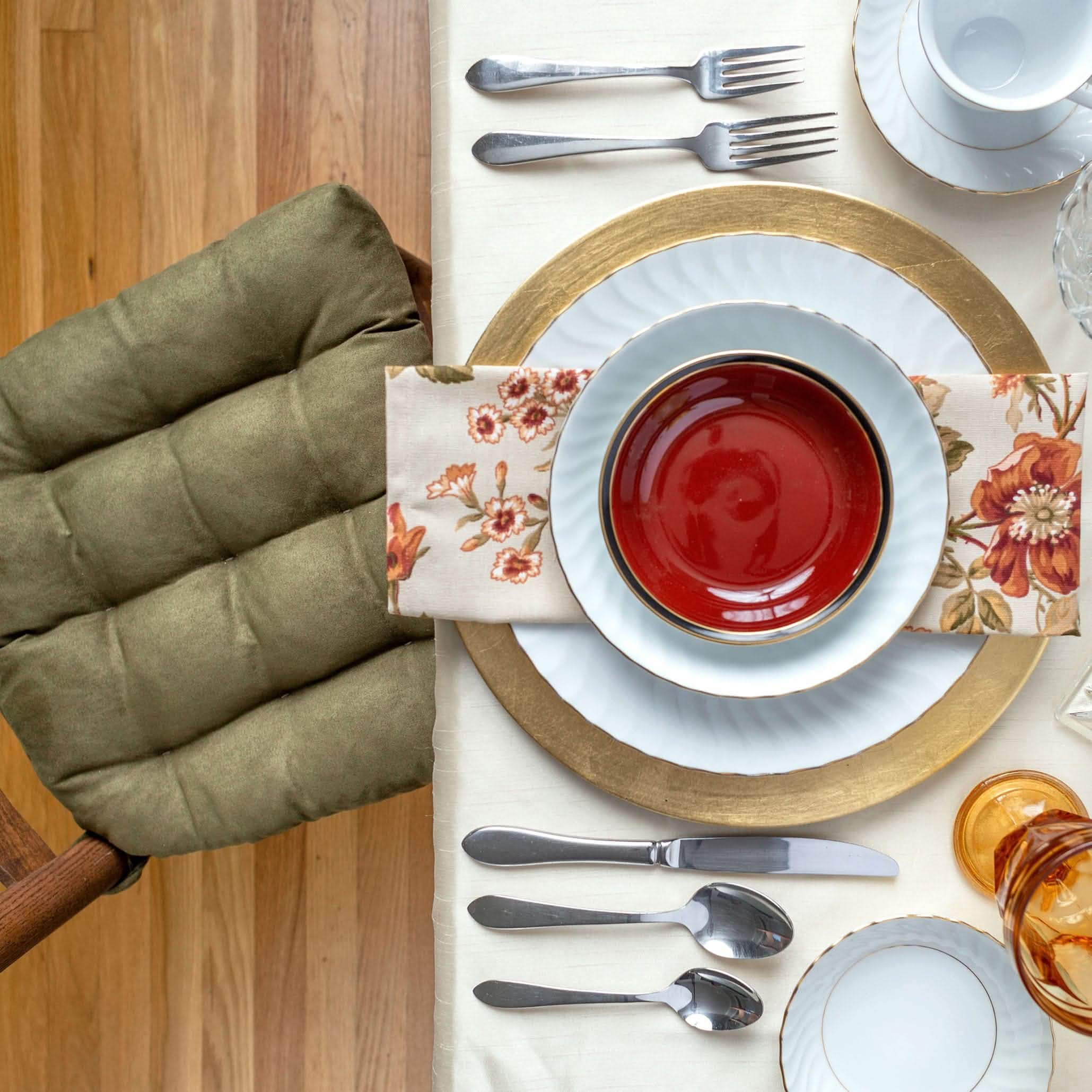 sage green dining chair pads in autumn colors dining room table setting