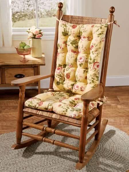 Bethany Yellow Floral Rocking Chair Cushions - Machine Washable