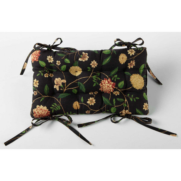 Nassau Vine Black Floral Saddle Stool Cushion