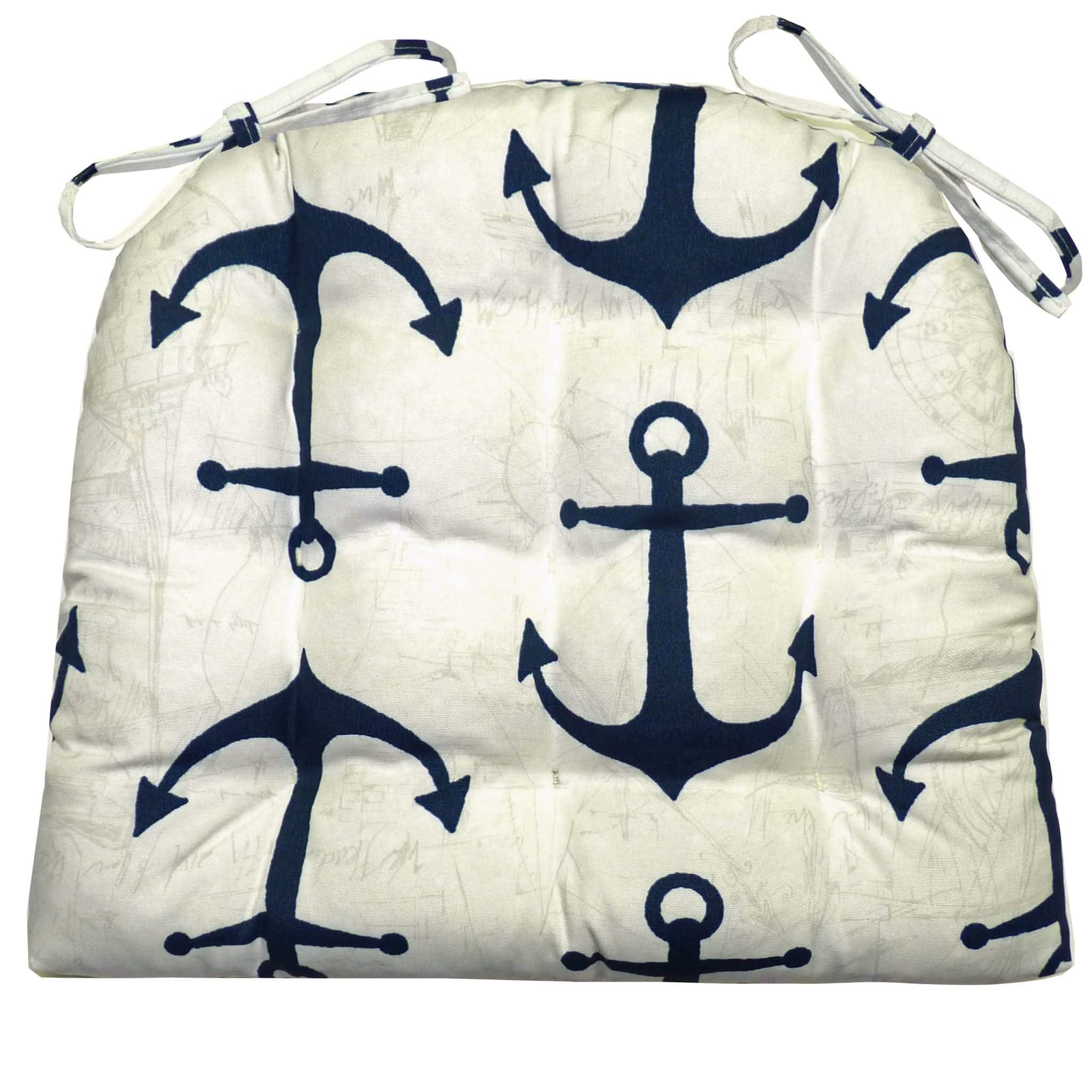 Anchors Navy Blue and White Dining Chair Pad Beach Coastal Nautical Blue Home Decor