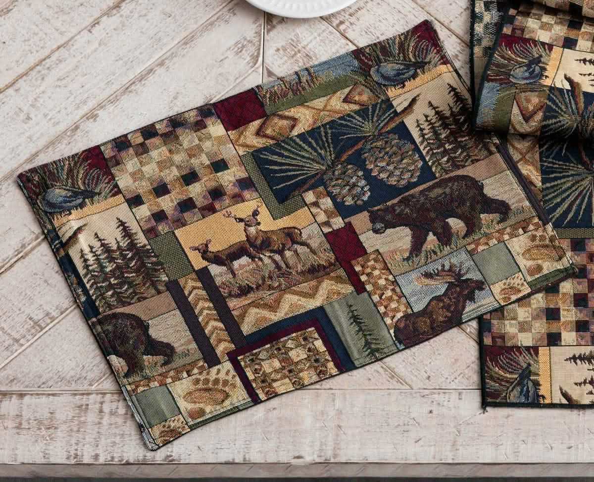 BFD - Woodland Cabin Placemats Reversible to Solid Color - Set of 4