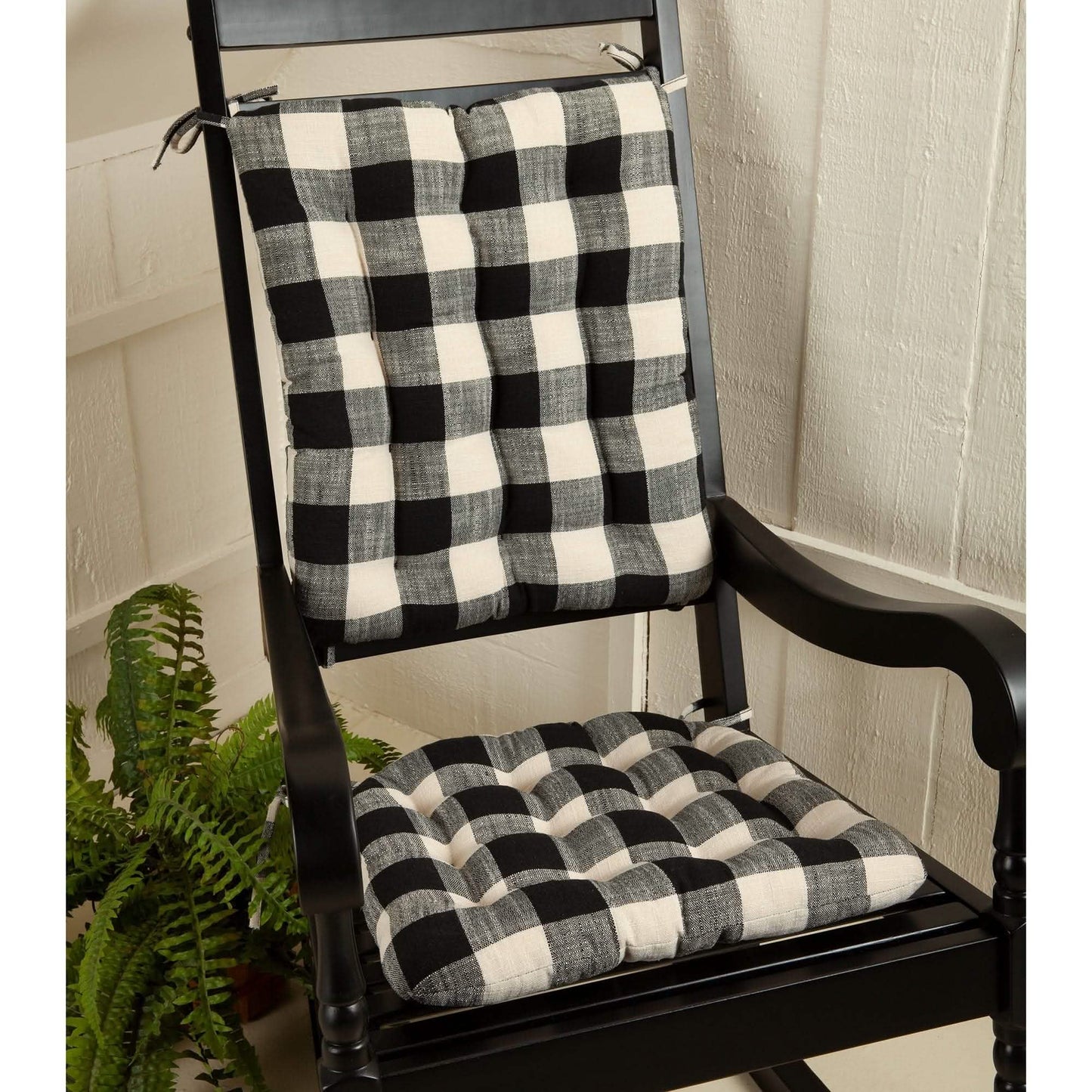 Pastoral Buffalo Check Rocking Chair Cushion Set - Latex Foam Fill - Reversible