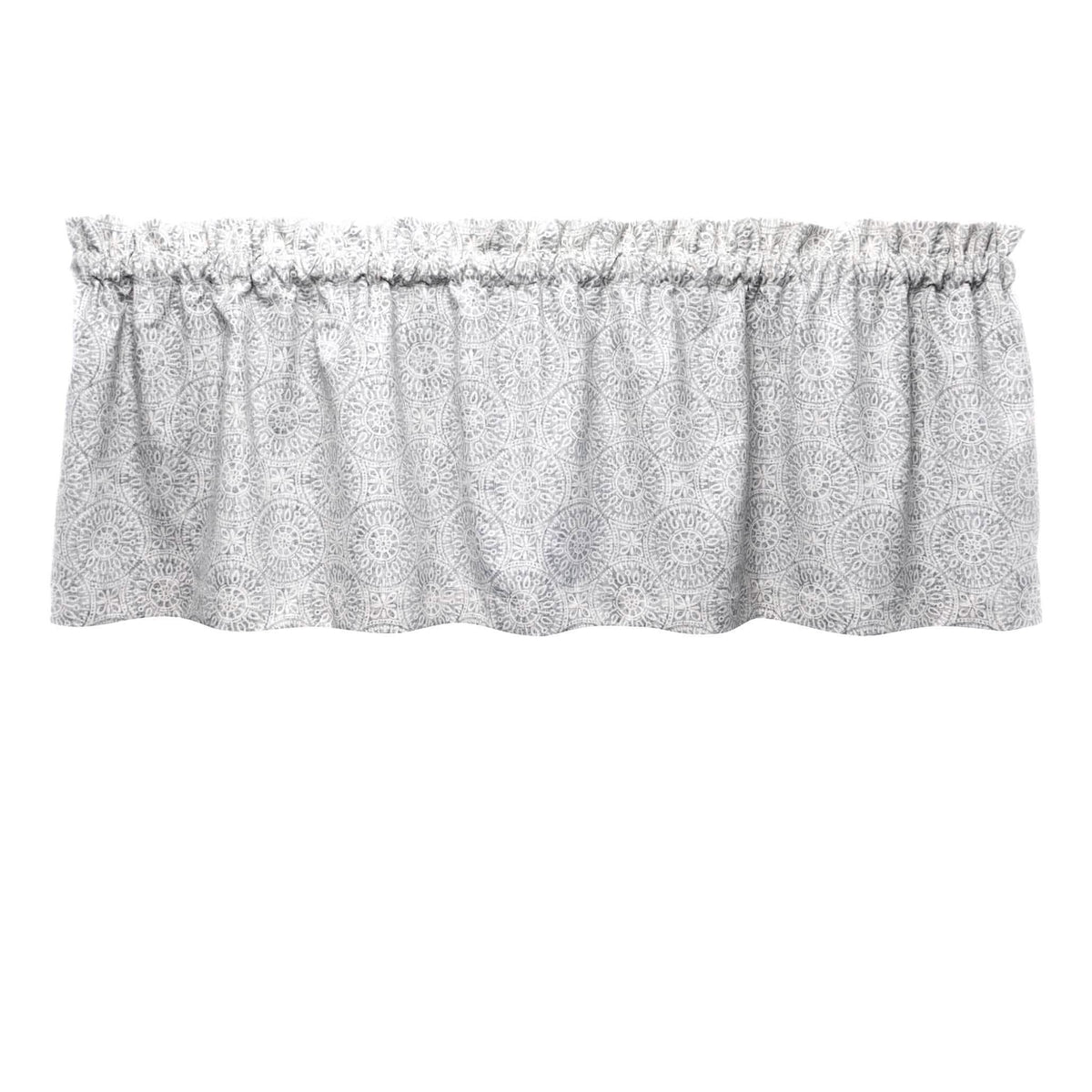 Tibet Mandalas Gray Cafe Valance - Straight Tailored Window Treatment