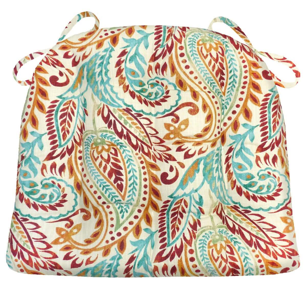 Agave Greystone Dining Chair Cushions - Barnett Home Decor - Red, Turquoise, & Orange Paisley