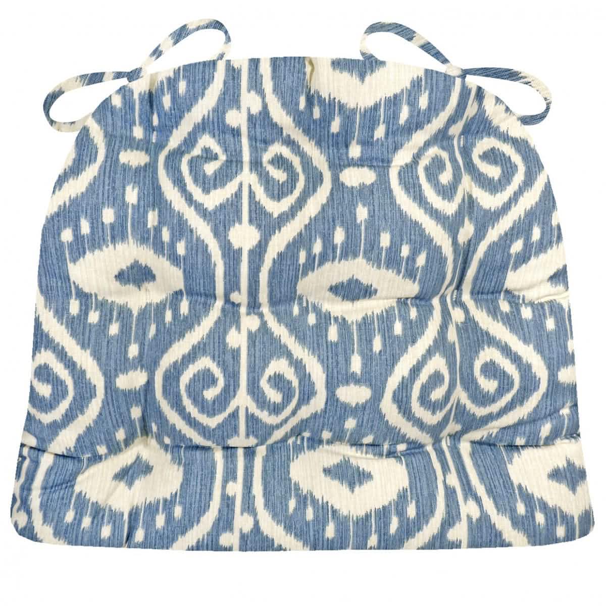 Bali Ikat Blue Dining Chair Cushions - Barnett Home Decor - Blue & Ivory