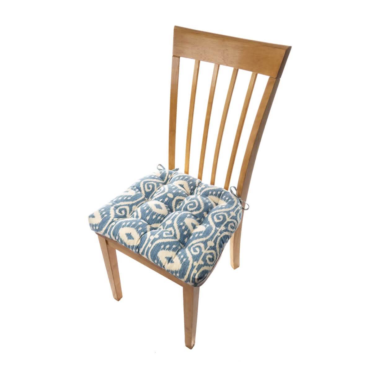 Bali Ikat Blue Dining Chair Cushions - Barnett Home Decor - Blue & White