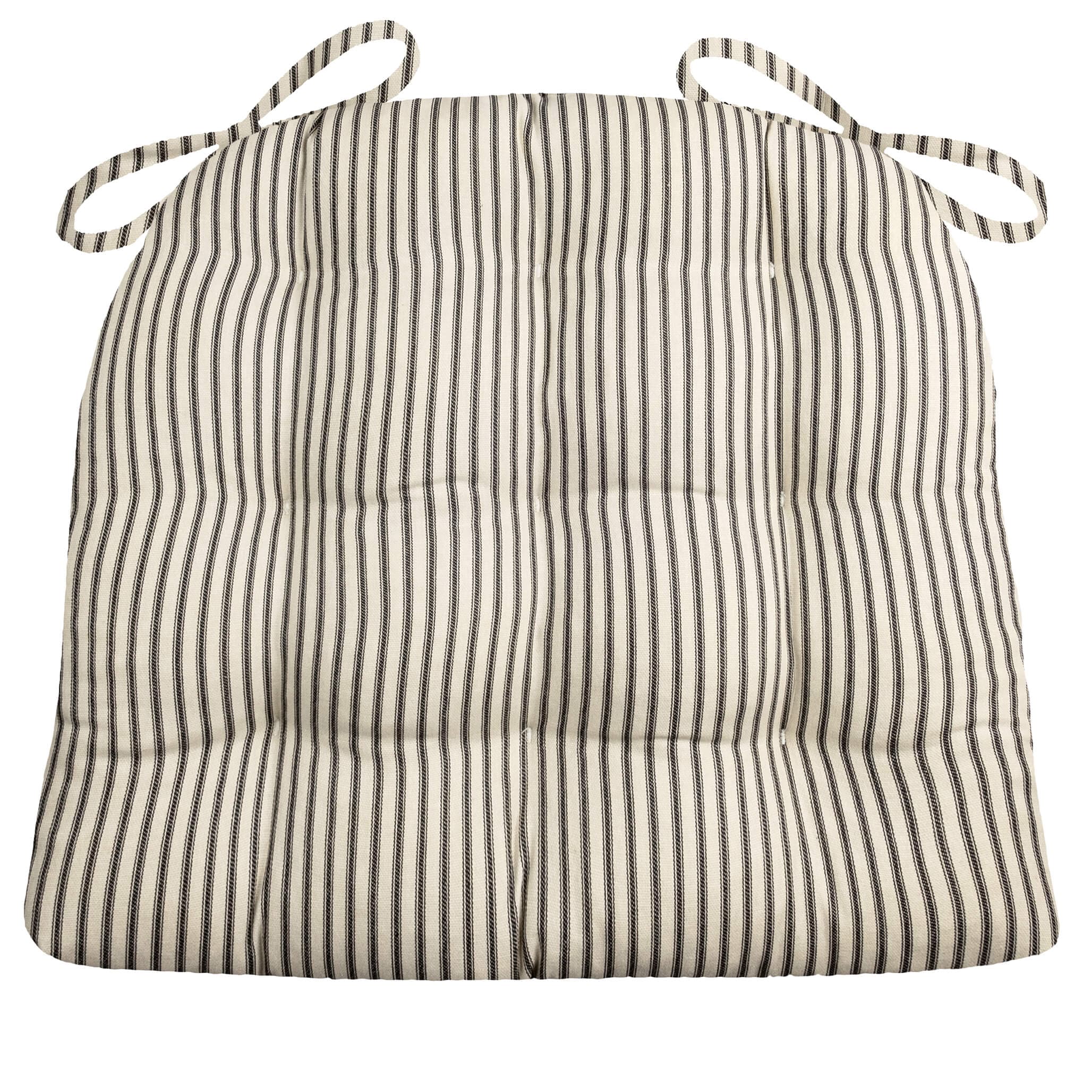 Grateful Home — Custom Bench or Window Seat Cushion, in Black Ticking  Stripe Fabric, with French Mattress Edging