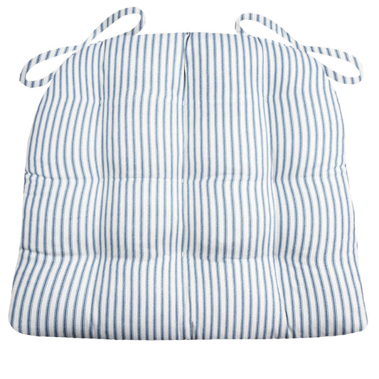 Ticking Stripe Navy Blue Dining Chair Pads - Barnett Home Decor - Navy Blue & White - Light Blue - Striped
