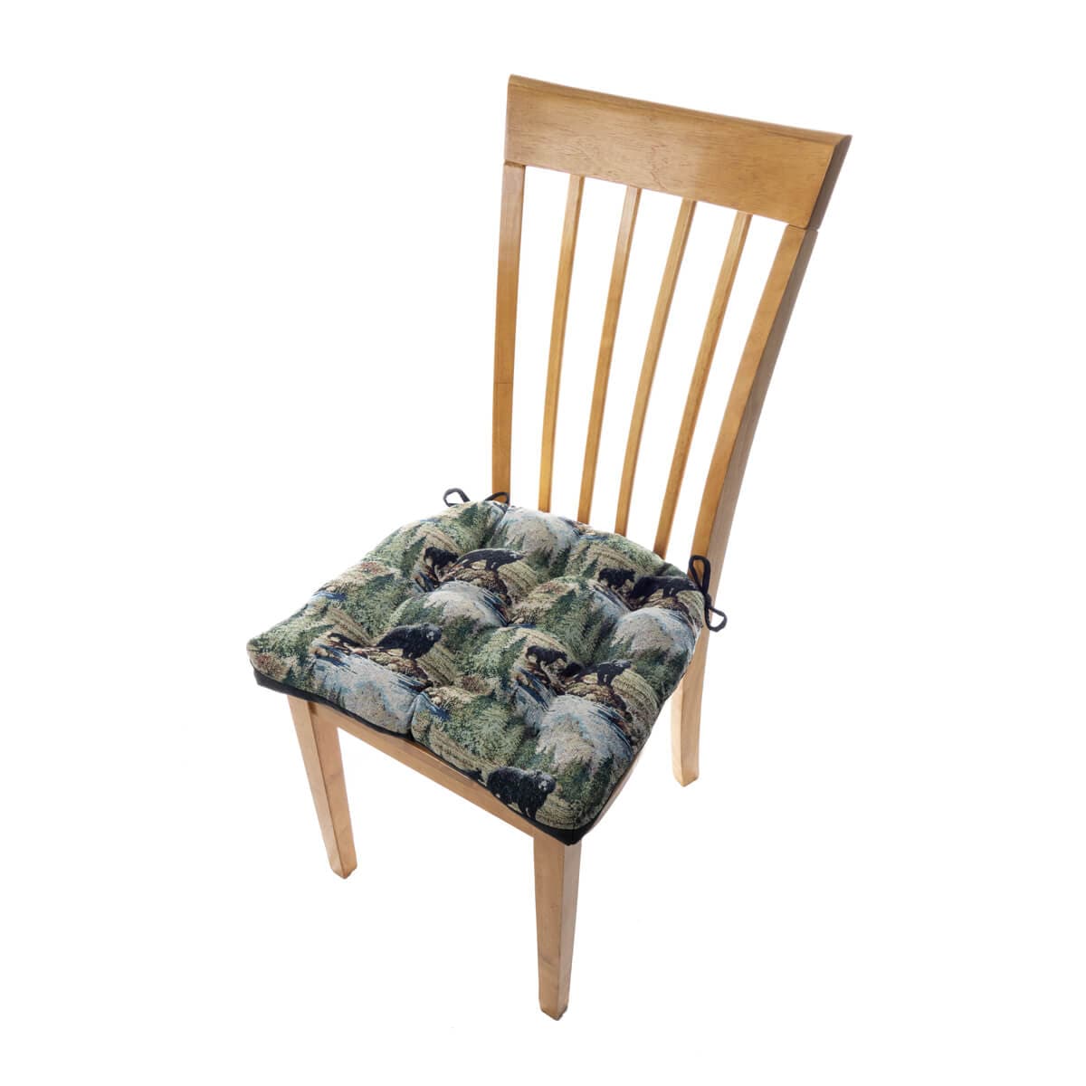 Wilderness Black Bears Dining Chair Cushions - Barnett Home Decor- Green, Brown, Blue, & Taupe - Nature - Woods - Wildlife - Bears - Rivers - Pines
