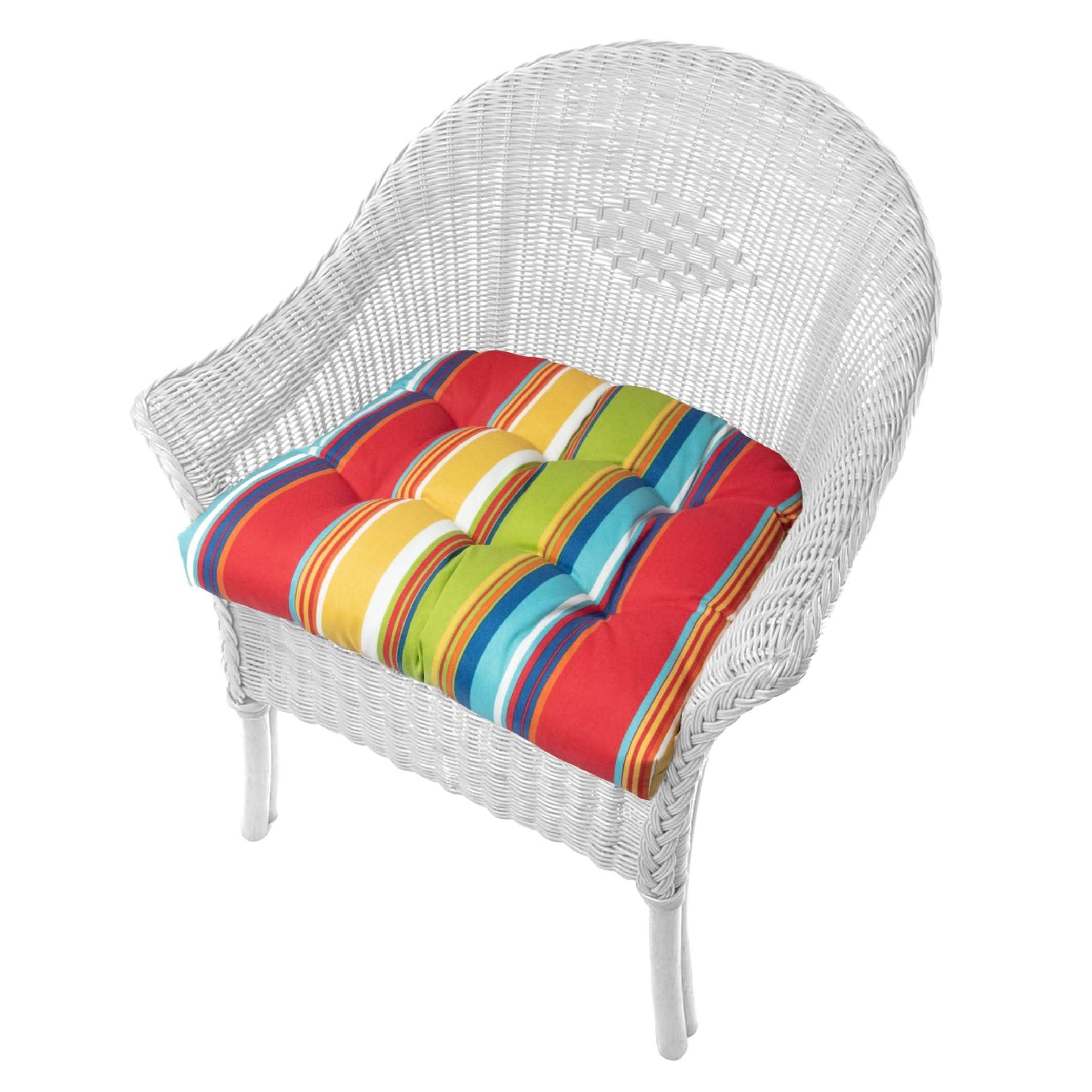 Westport Cabana Stripe Red Indoor/Outdoor Dining Chair Pads - Wicker Chair Cushions - Adirondack Chair Cushions - Barnett Home Decor - Red, Green Aqua, & Gold