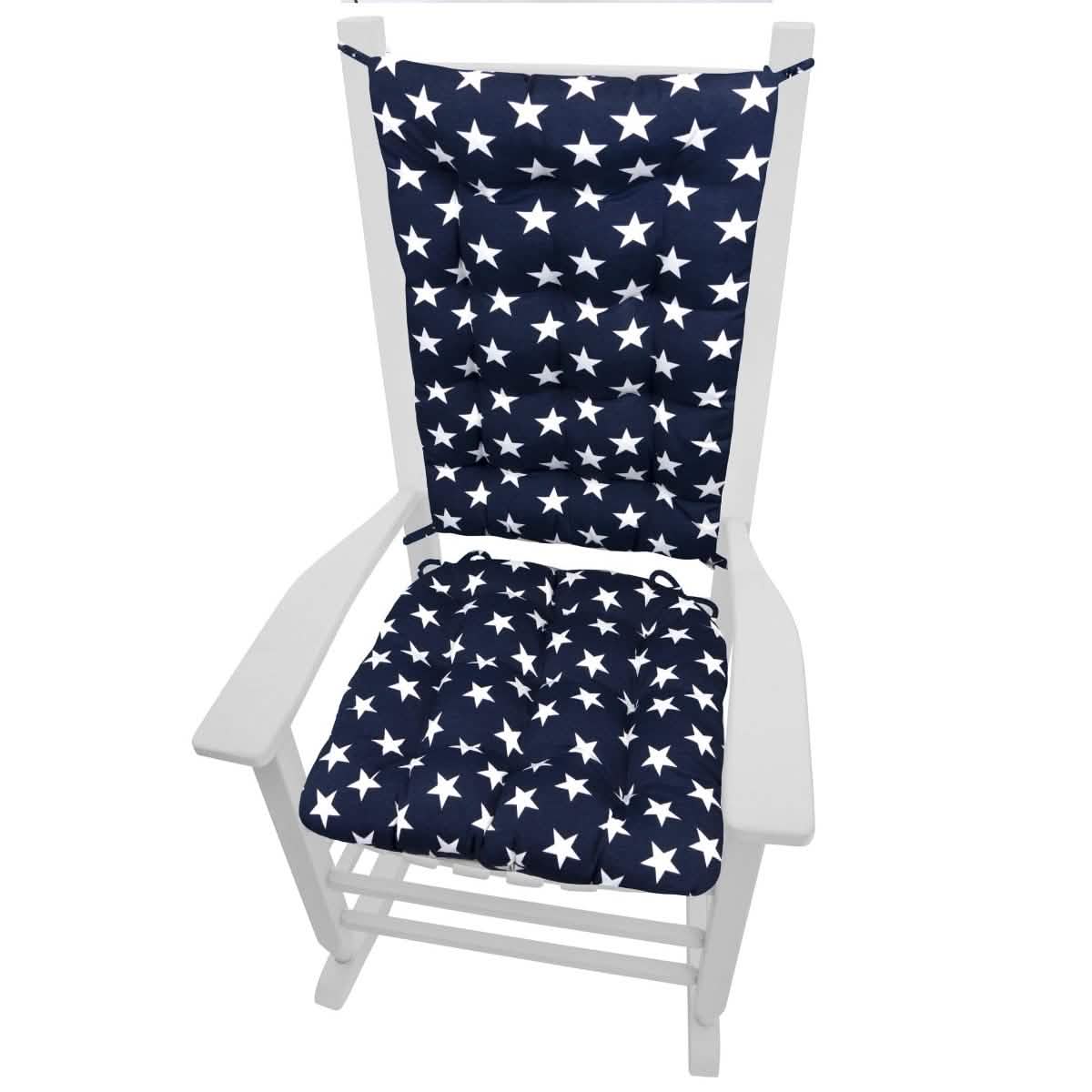 Navy Blue Stars Porch Rocker Cushions - Barnett Home Decor - American - Flag - Patriotic
