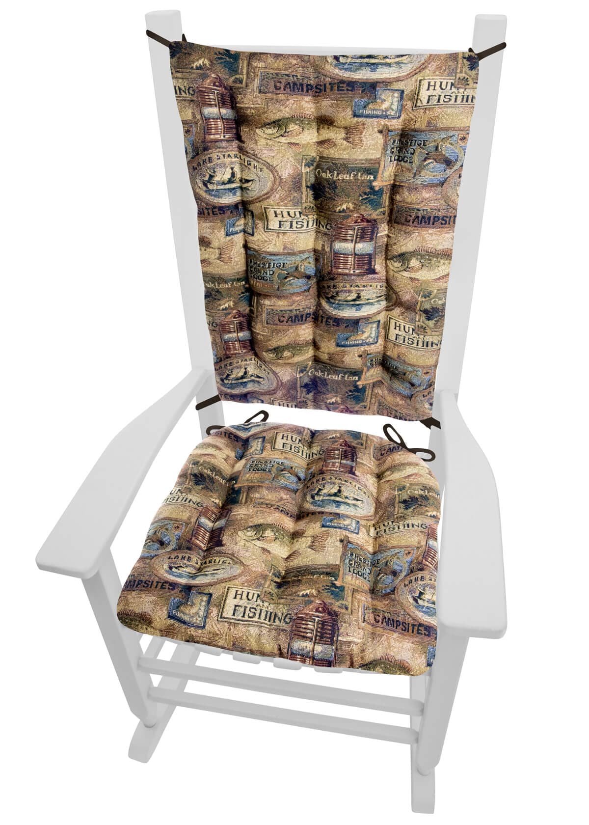 Woodlands Fish Camp Rocking Chair Cushions - Latex Foam Fill - Rustic Lodge