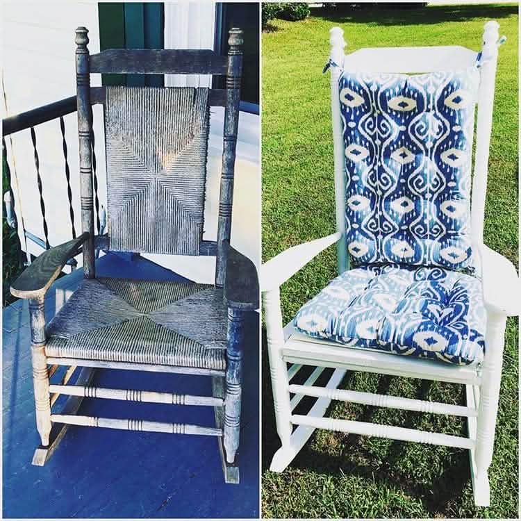 Bali Ikat Blue Rocking Chair Cushions - Barnett Home Decor - Blue & White
