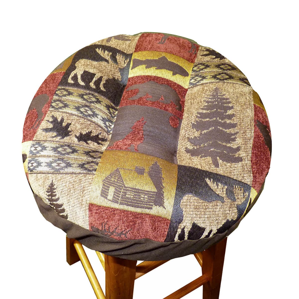 Woodlands Fairbanks Bar Stool Pad - Barnett Home Decor - Red, Brown, Yellow, & Beige