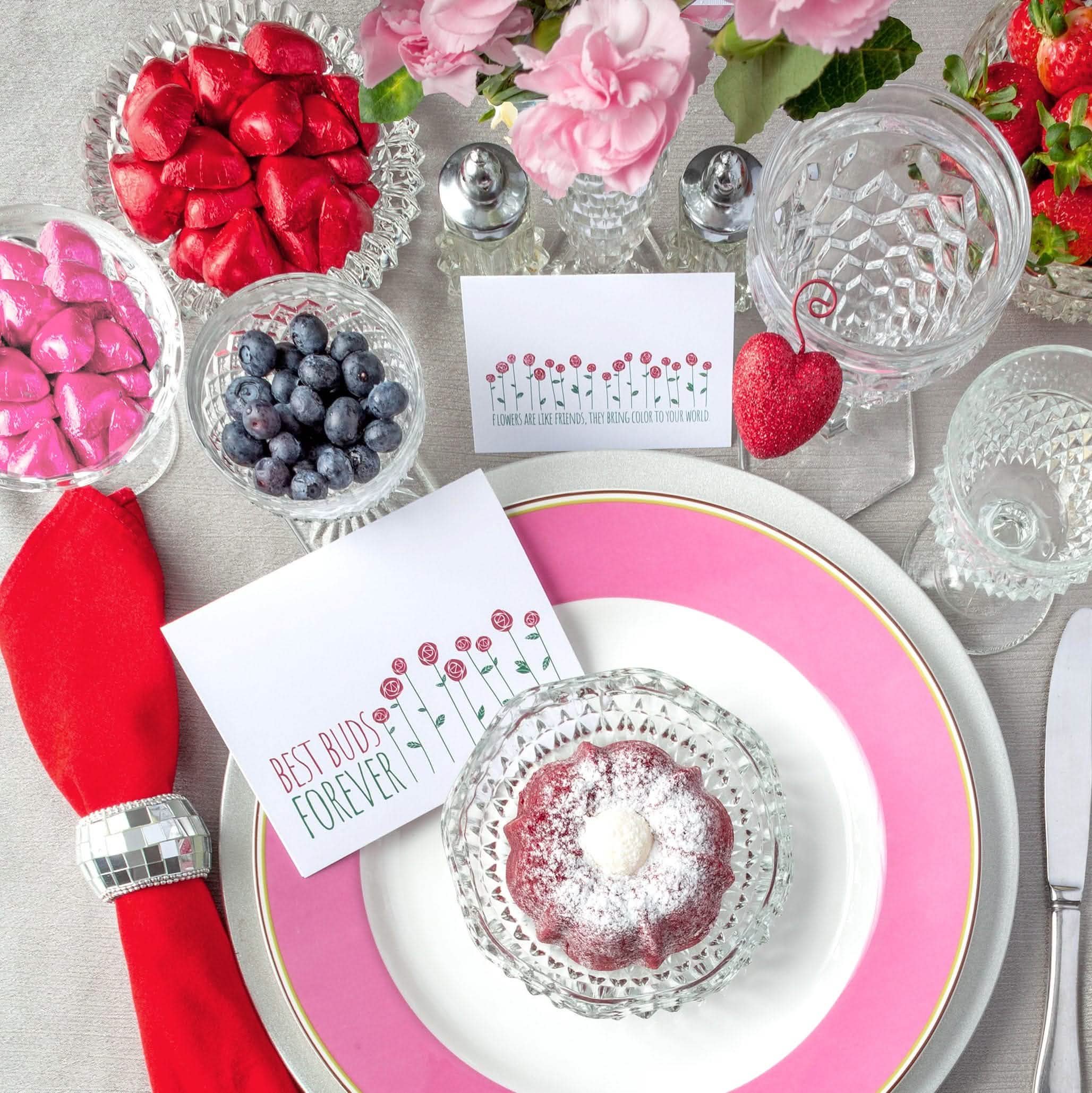 Best Buds Forever Printable Placecards & Invitations for Valentine's Day Galentines Party