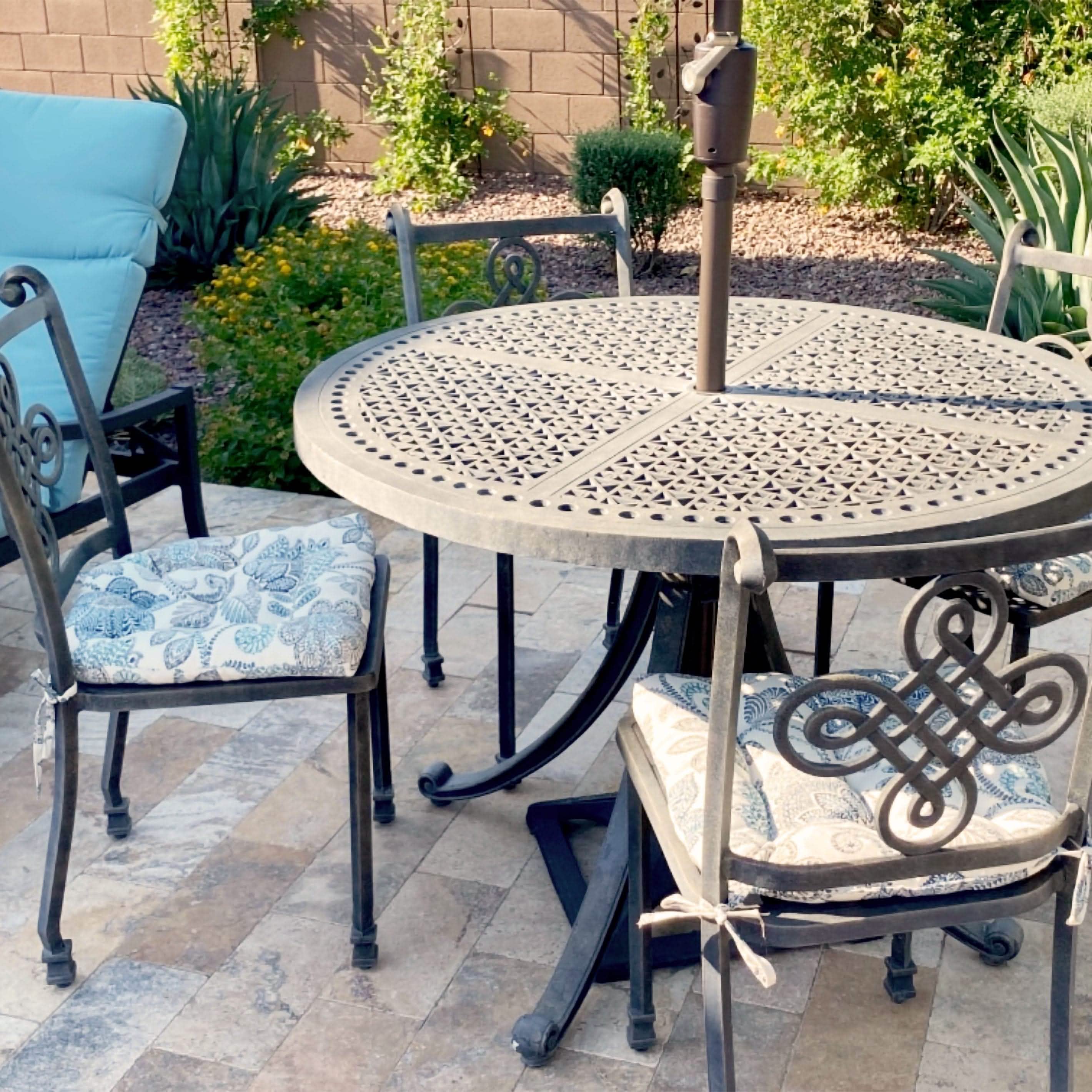blue floral outdoor dining chair cushions for wrought iron chairs on the patio