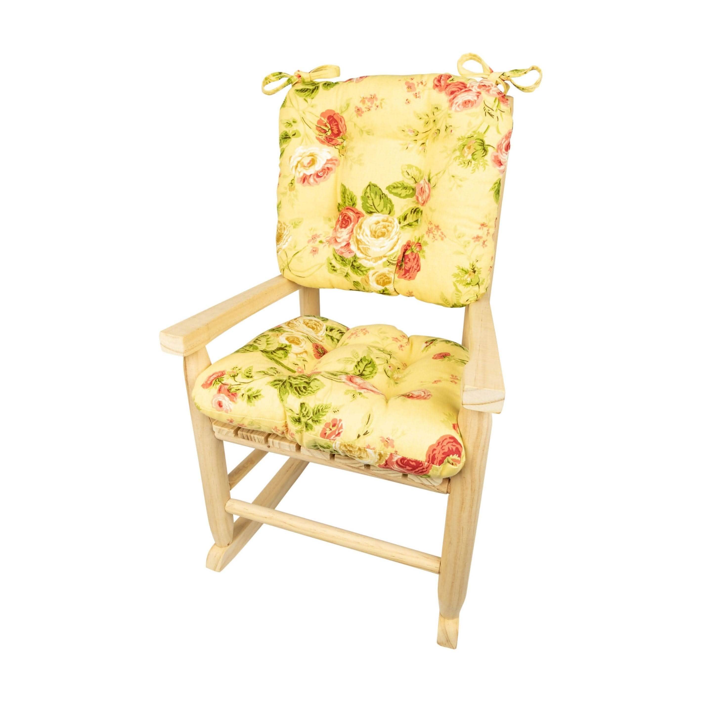 Child Rocking Chair Cushions - Bethany Yellow Floral - Machine Washable