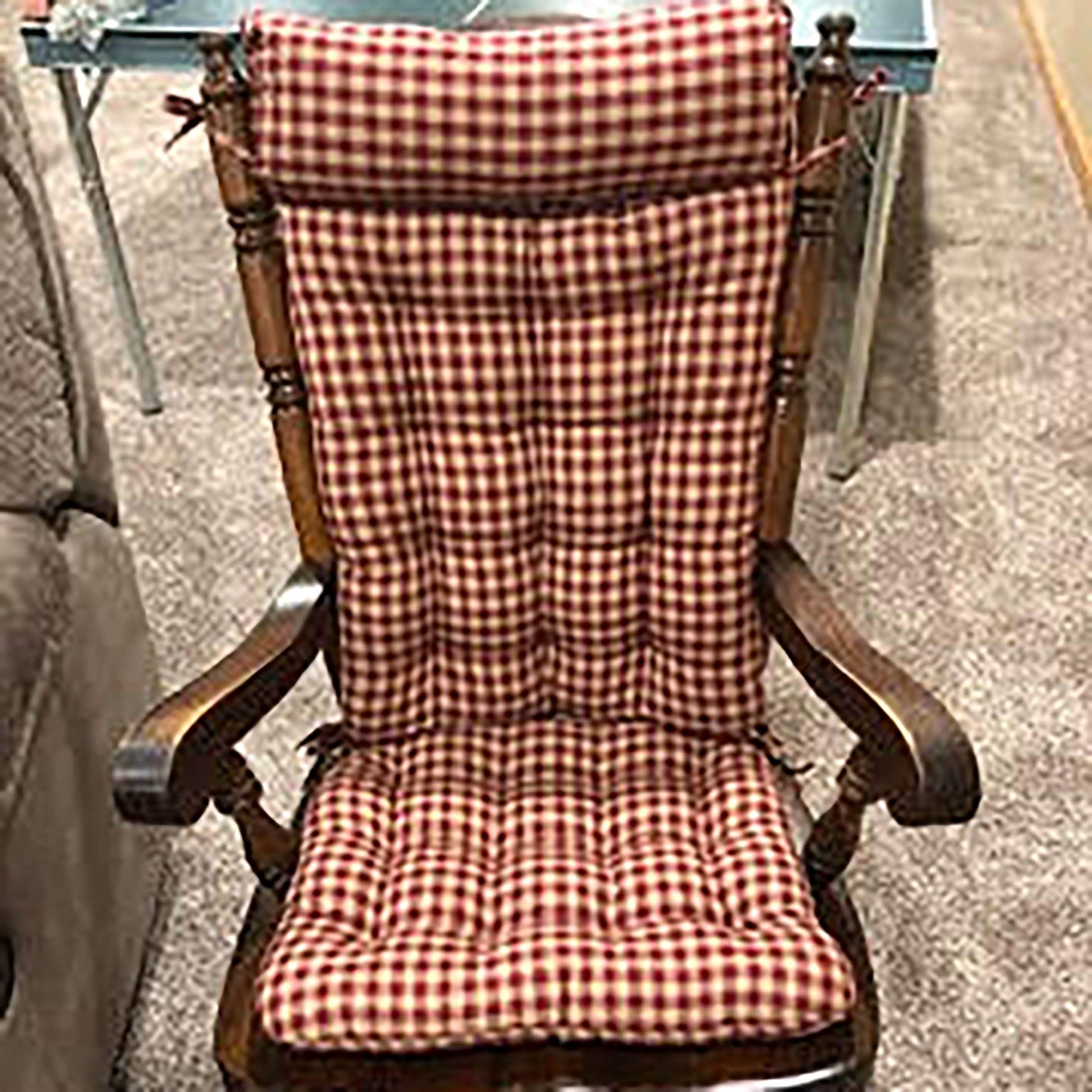 Farmhouse Check Dark Red & Tan Rocker pads with extender | Travel Pillow | Barnett Home Decor