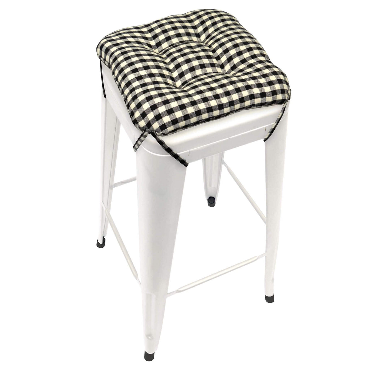 Farmhouse Check Black & White Square Industrial Bar Stool Cushion - Latex Foam Fill - Barnett Home Decor