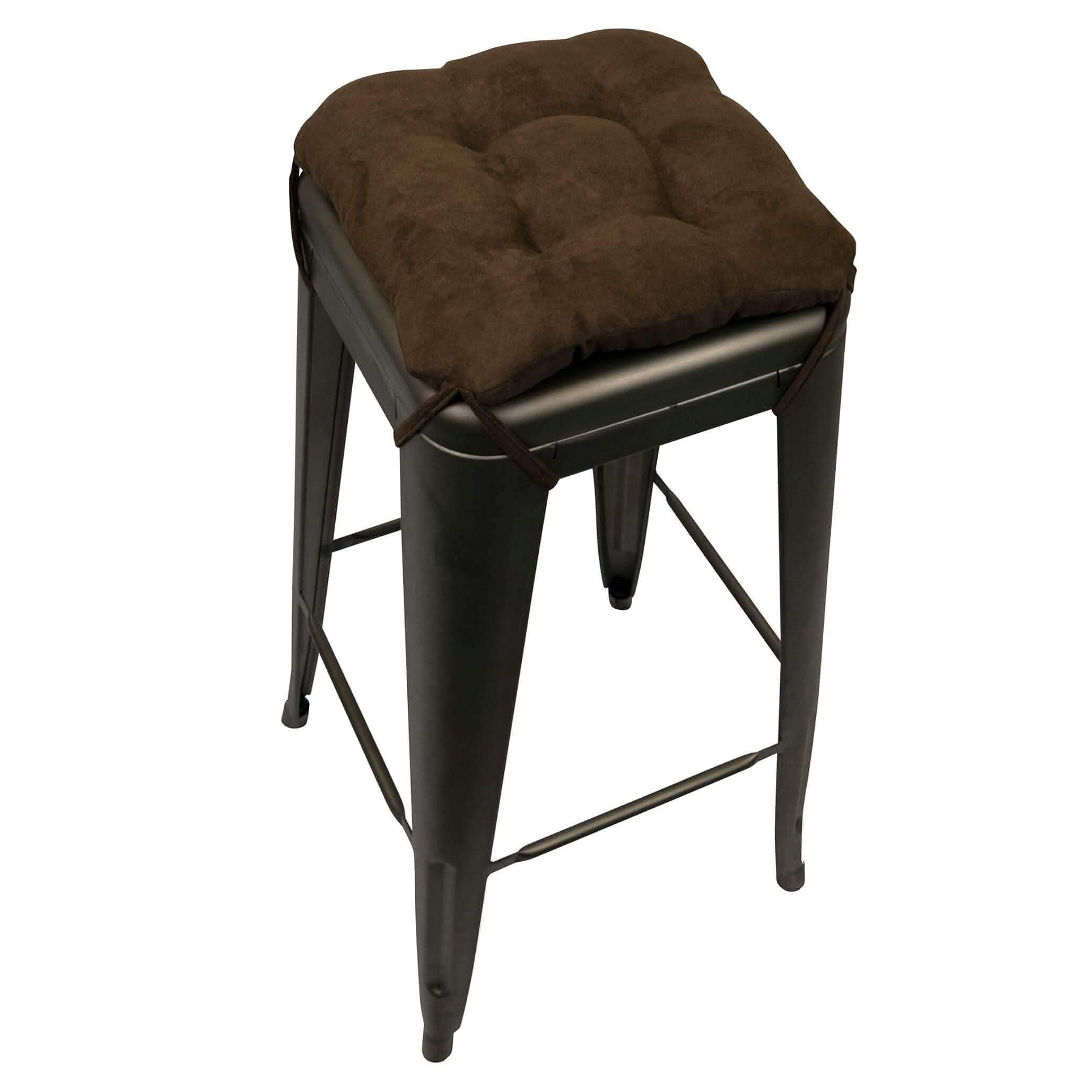 Micro-suede Coffee Bean Brown Square Industrial Bar Stool Cushion - Latex Foam Fill - Barnett Home Decor