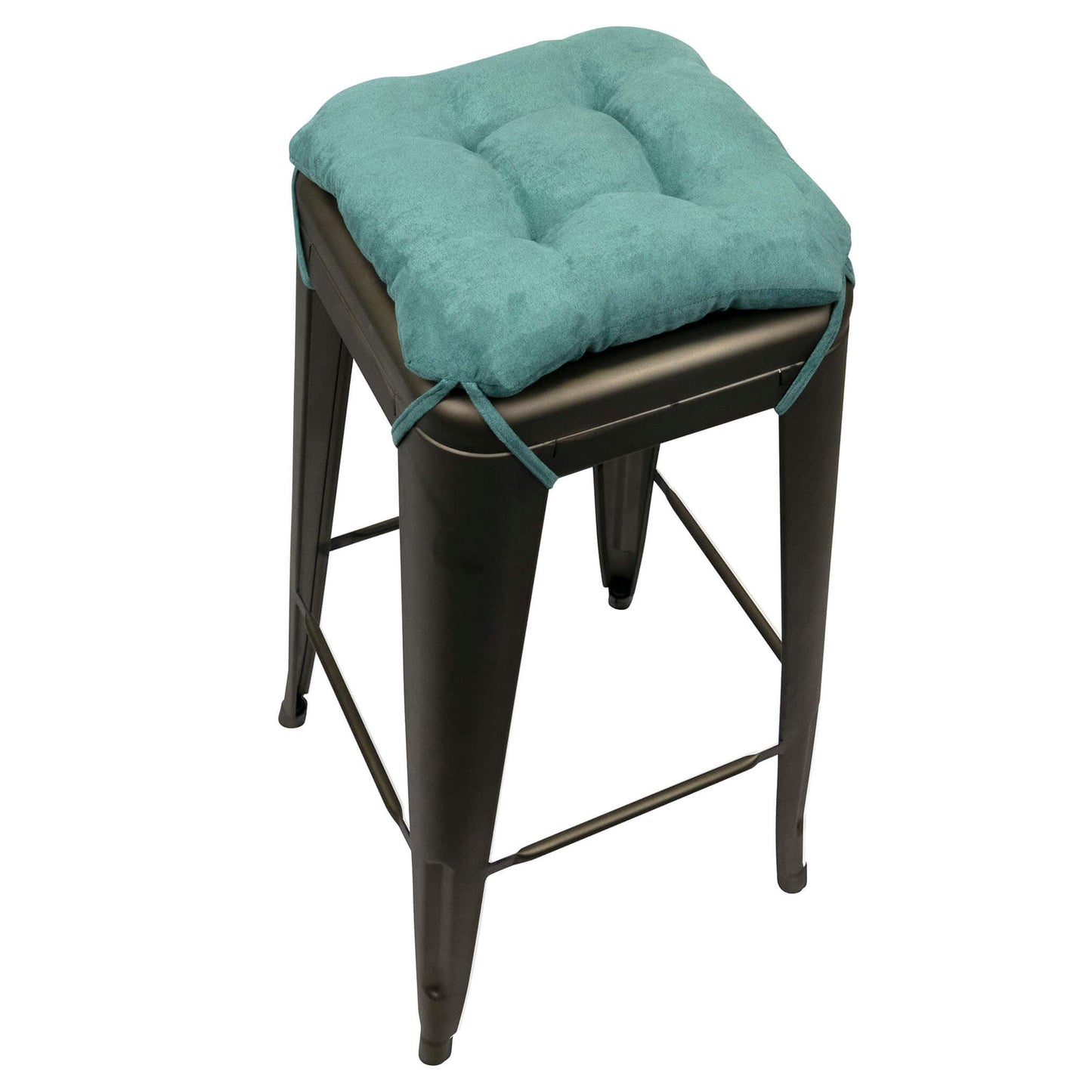 Micro-suede Turquoise Square Industrial Bar Stool Cushion - Latex Foam Fill - Barnett Home Decor - Aqua - Sea Green