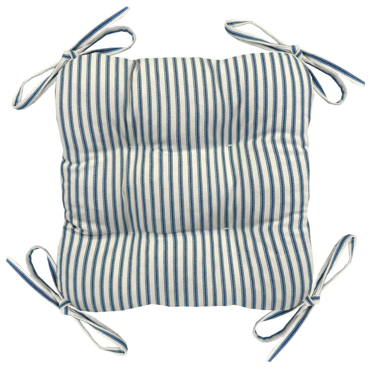 Ticking Stripe Blue Square Industrial Bar Stool Cushion - Latex Foam Fill - Barnett Home Decor - Blue & White
