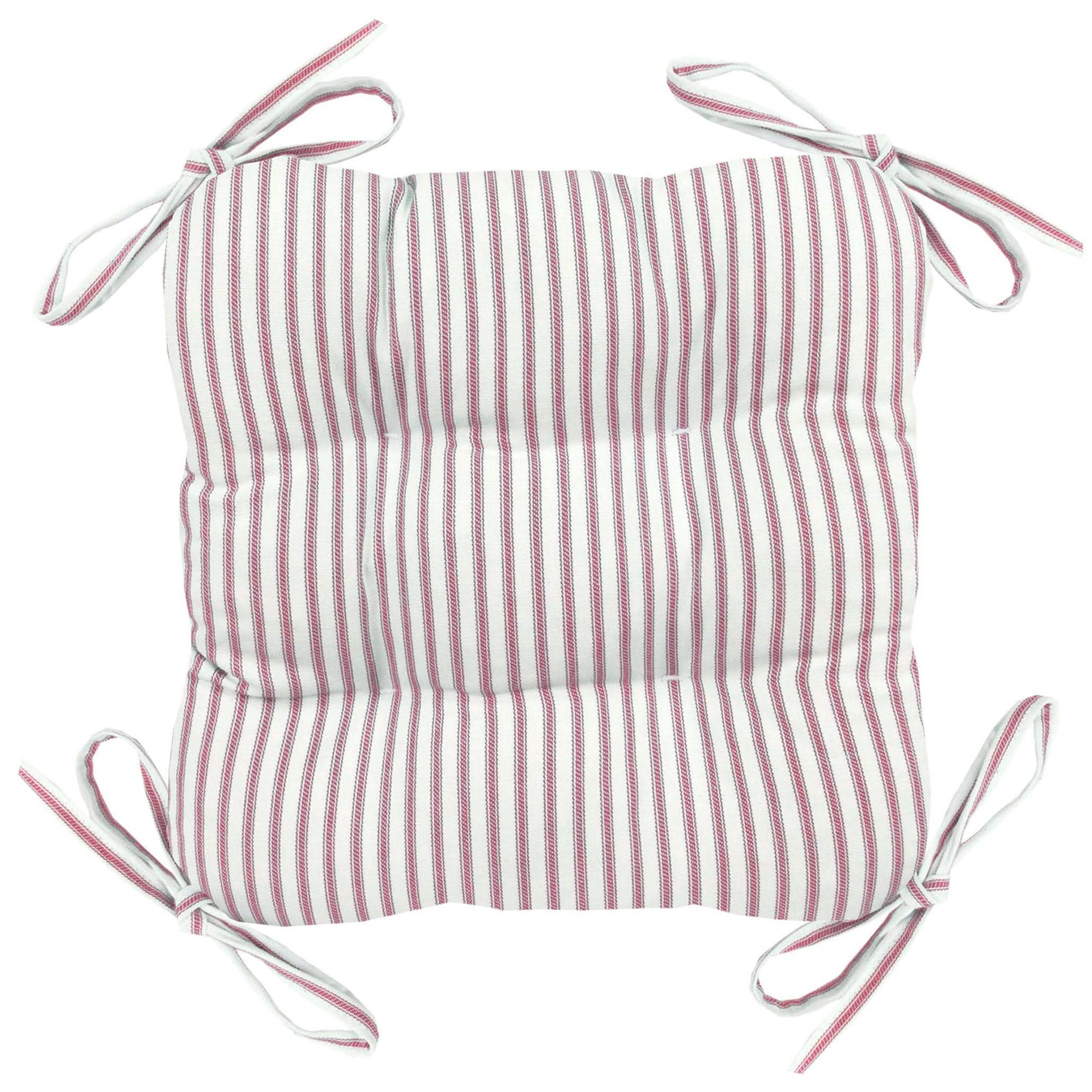 Ticking Stripe Red Square Industrial Bar Stool Cushion - Latex Foam Fill - Barnett Home Decor - Red & White