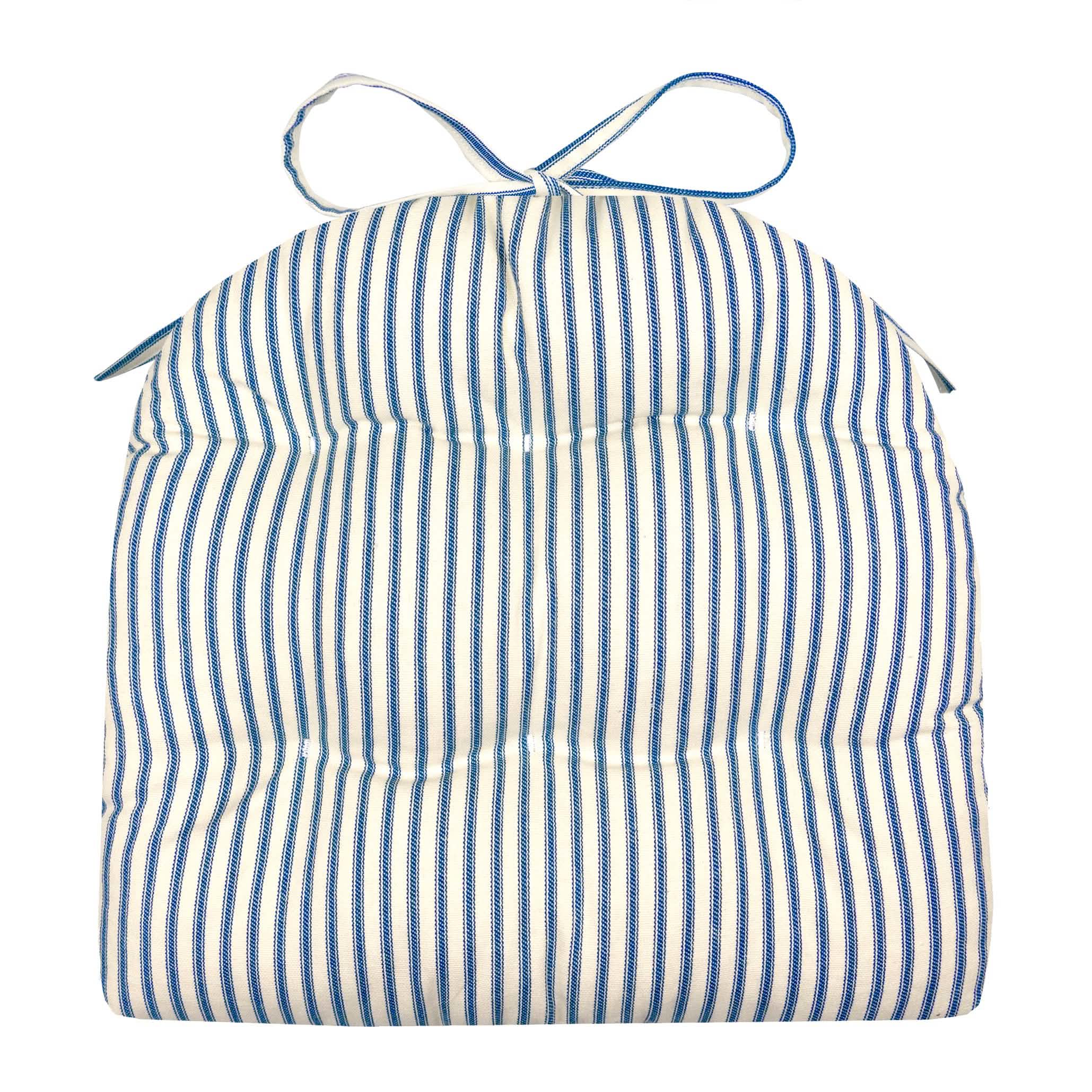 Ticking Stripe Navy Blue Industrial Chair Cushion - Latex Foam Fill - Barnett Home Decor