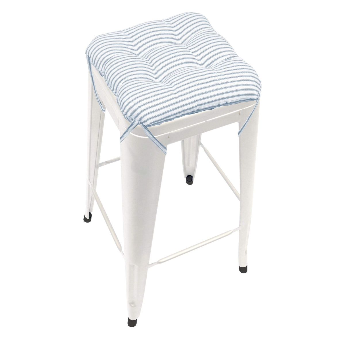 Ticking Stripe Blue Square Industrial Bar Stool Cushion - 12" Tolix Stool Pad - Made in USA