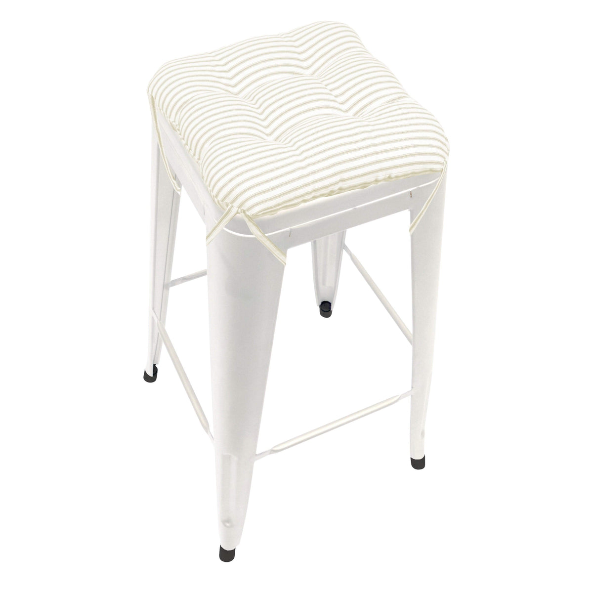 Ticking Stripe Natural Square Industrial Bar Stool Cushion - 12" Tolix Stool Pad - Made in USA