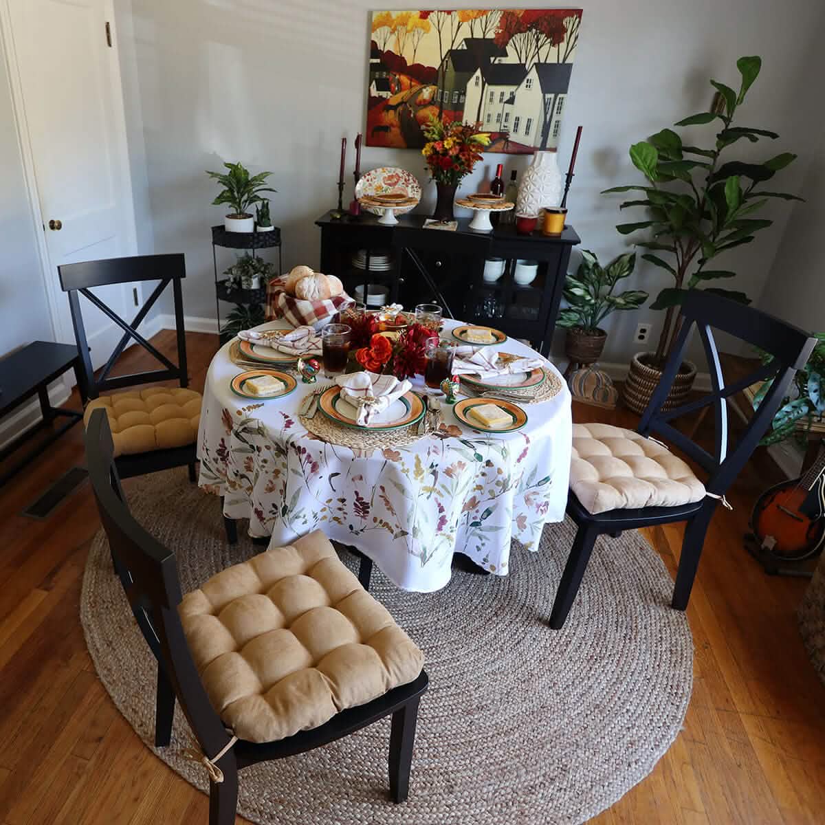 Camel-colored micro-suede dining chair cushion product showcase