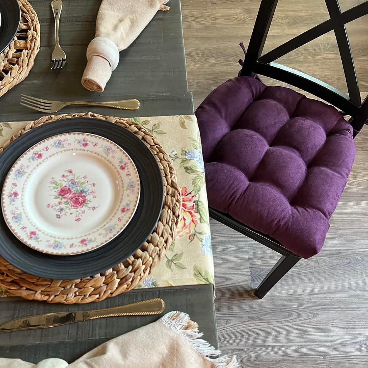 Micro-Suede Eggplant Dining Chair Pads - Latex Foam Fill, Reversible NRO