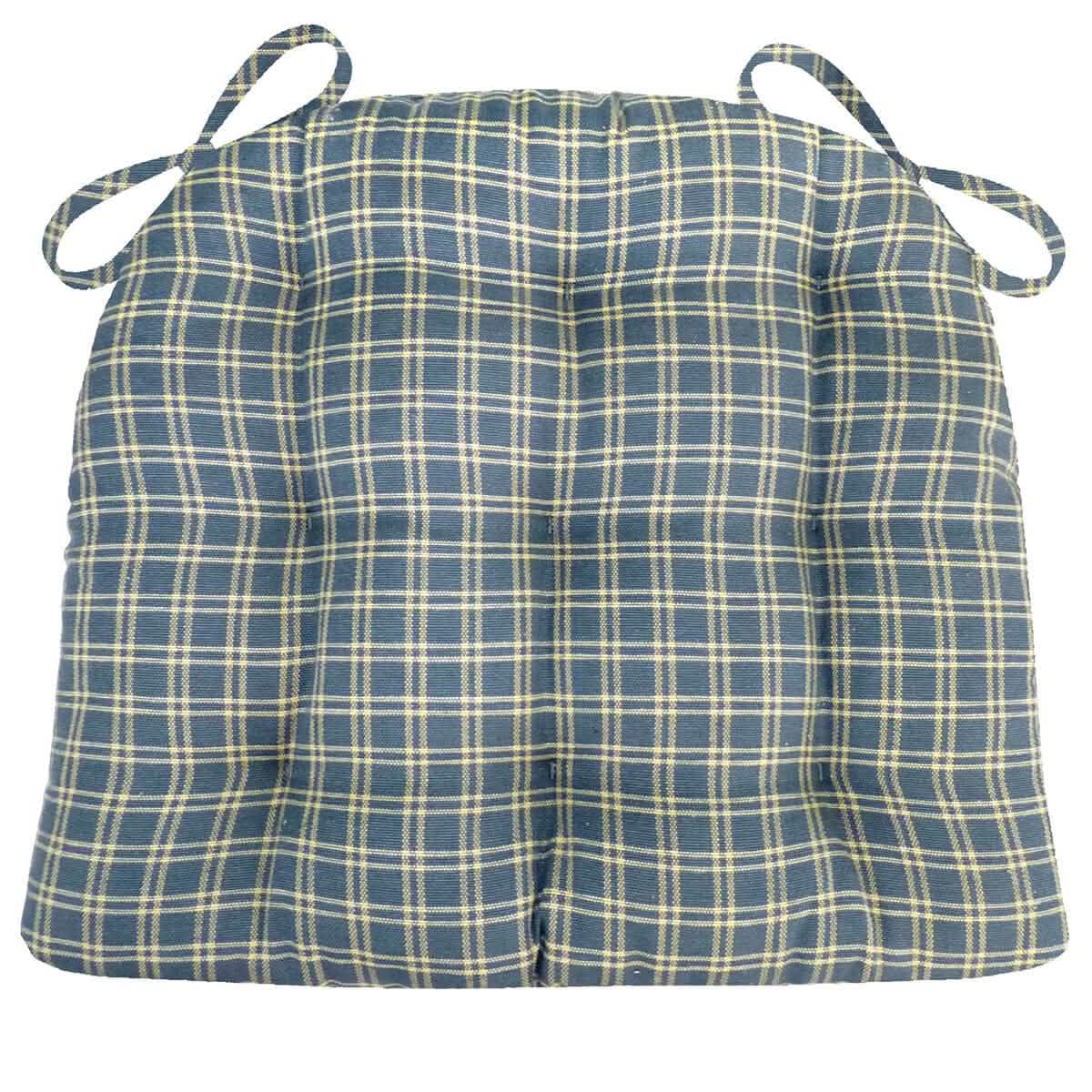 Britt Blue Plaid Dining Chair Cushions - Barnett Home Decor - Blue & Tan