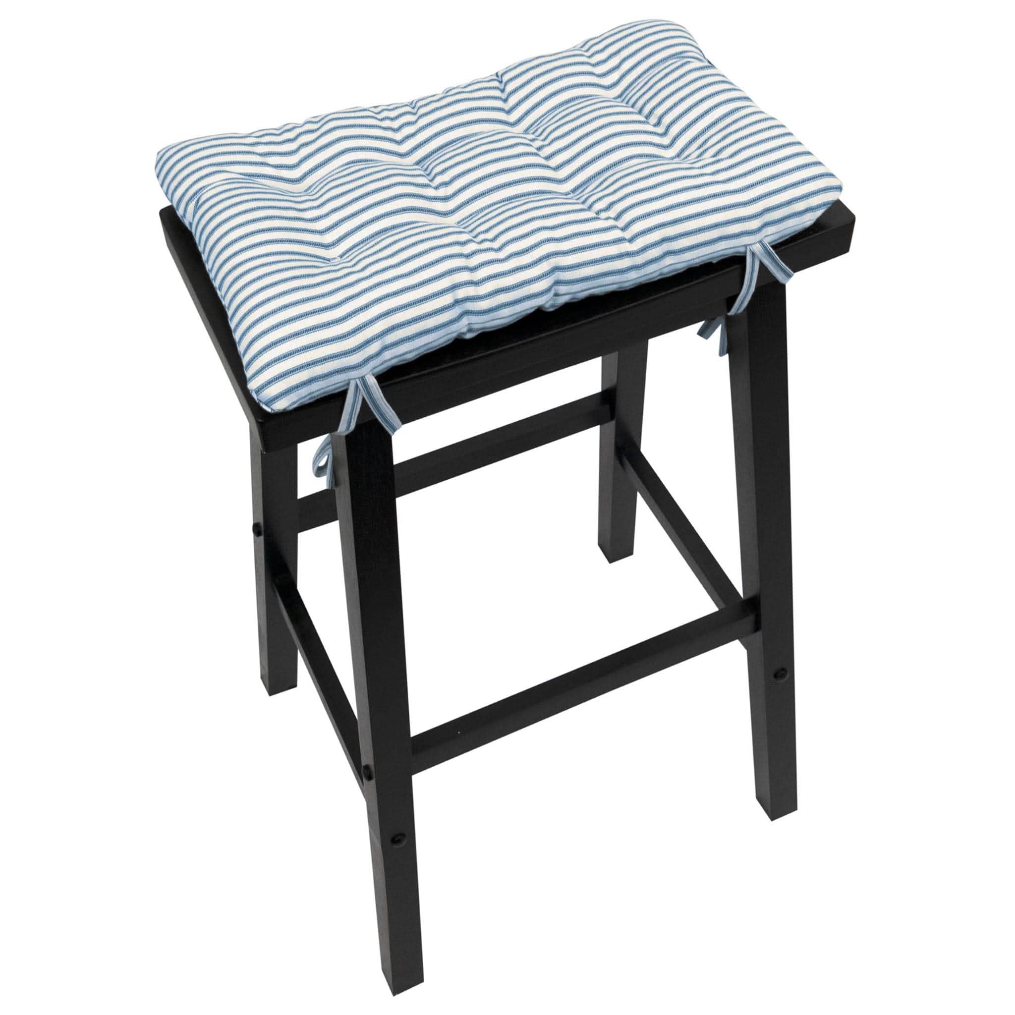 Ticking Stripe Navy Blue Saddle Stool Cushions - Barnett Home Decor - Gaucho Stool - Satori Cushions - Striped