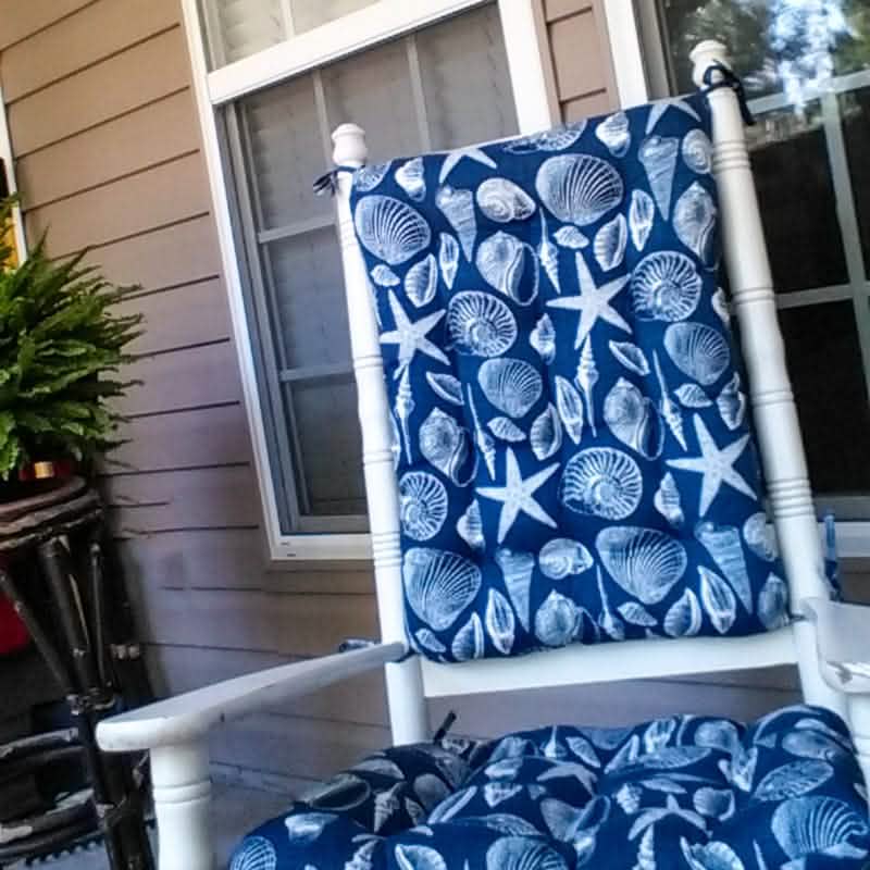 Navy Blue Sea Shells Beachy Rocking Chair Cushion Pads