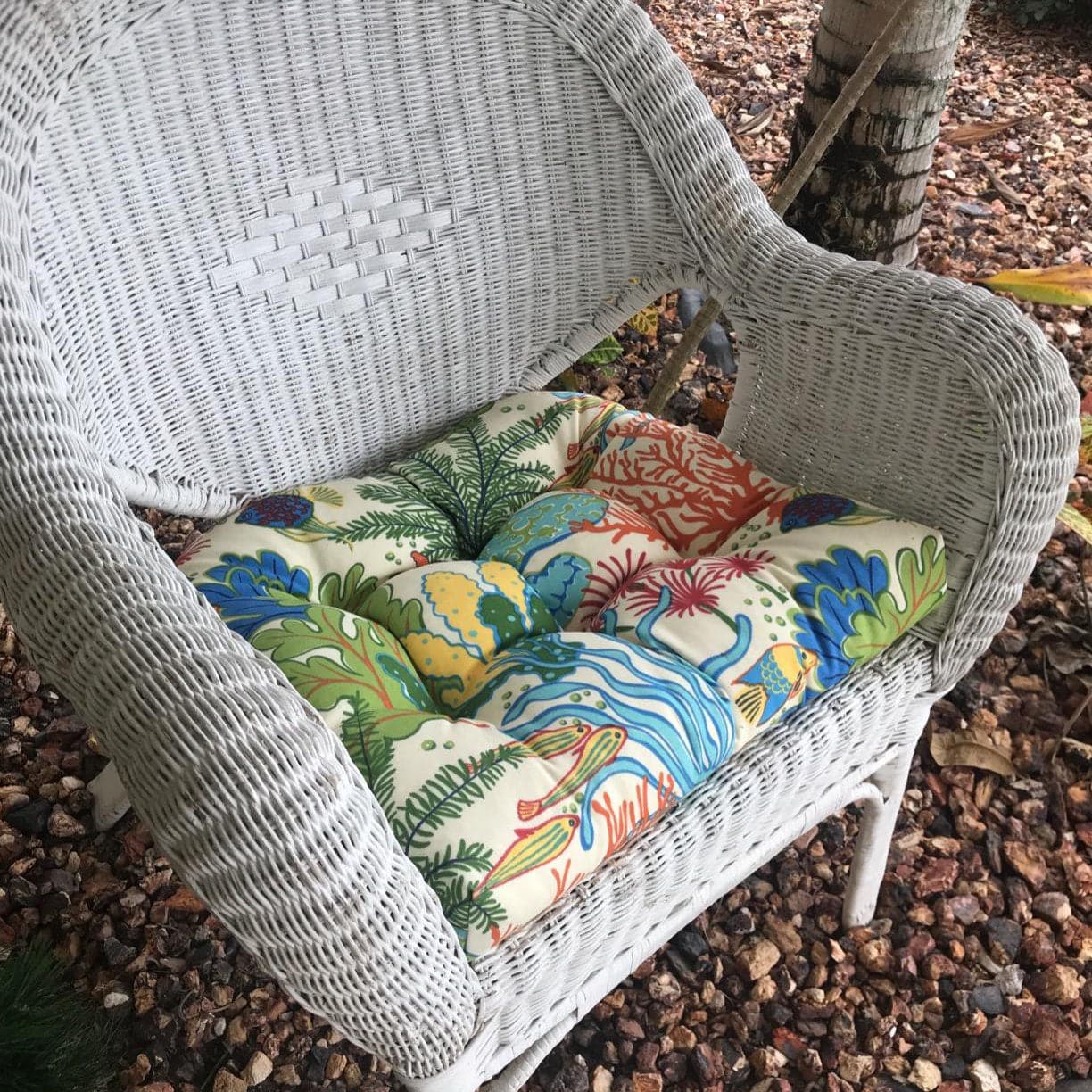 Splish Splash Wicker Chair Cushions - Adirondack Chair Cushions | Barnett Home Decor | Green, Blue, Red, & Orange | Ocean | Aquatic