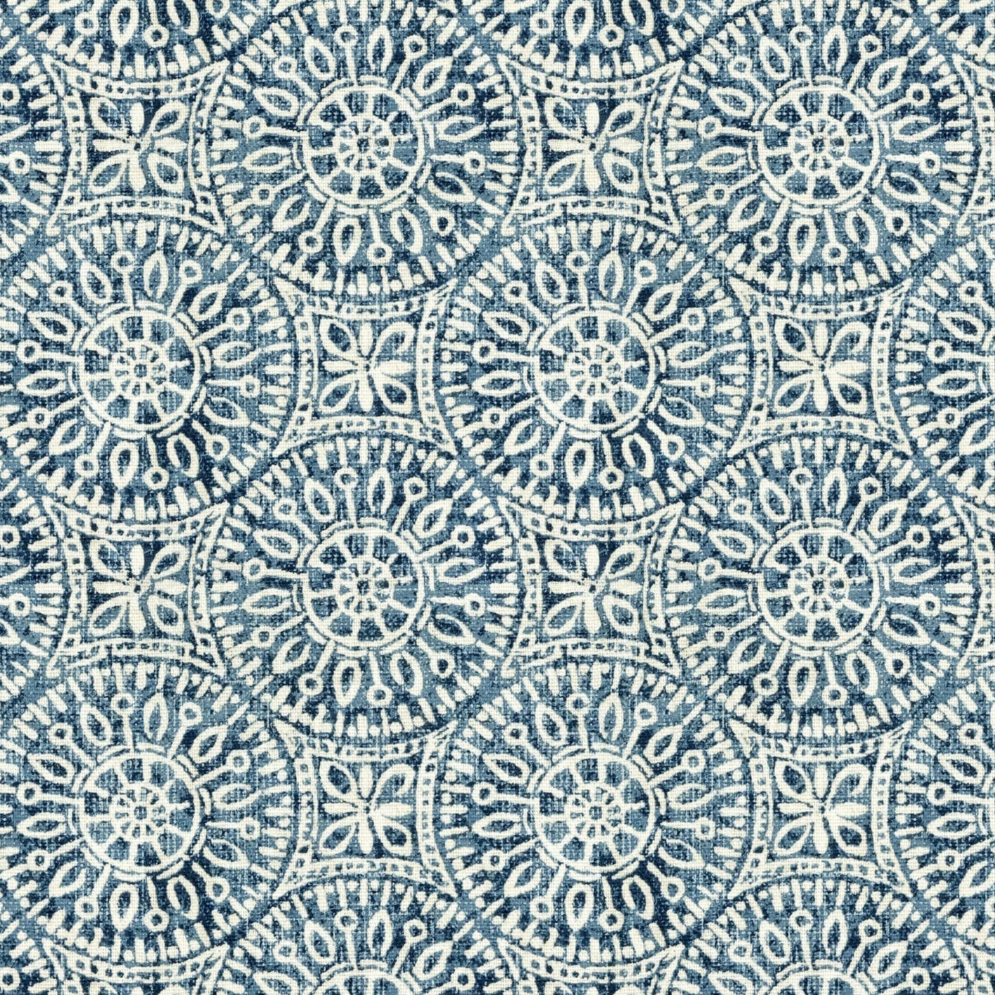 Tibet Mandalas Blue Cafe Valance - Straight Tailored Window Treatment