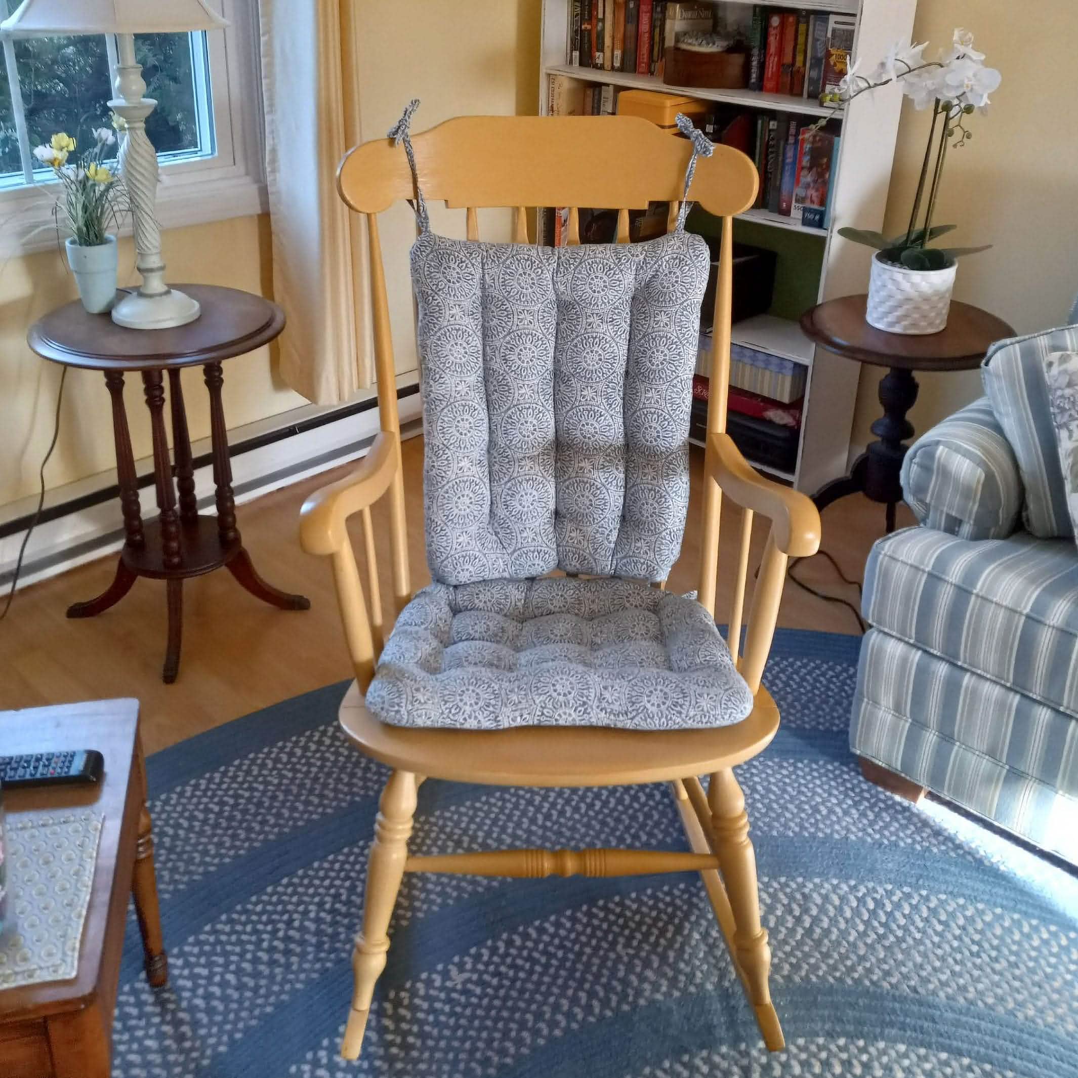 Tibet Blue Rocking Chair Cushions - Barnett Home Decor - Blue & White - Mandalas