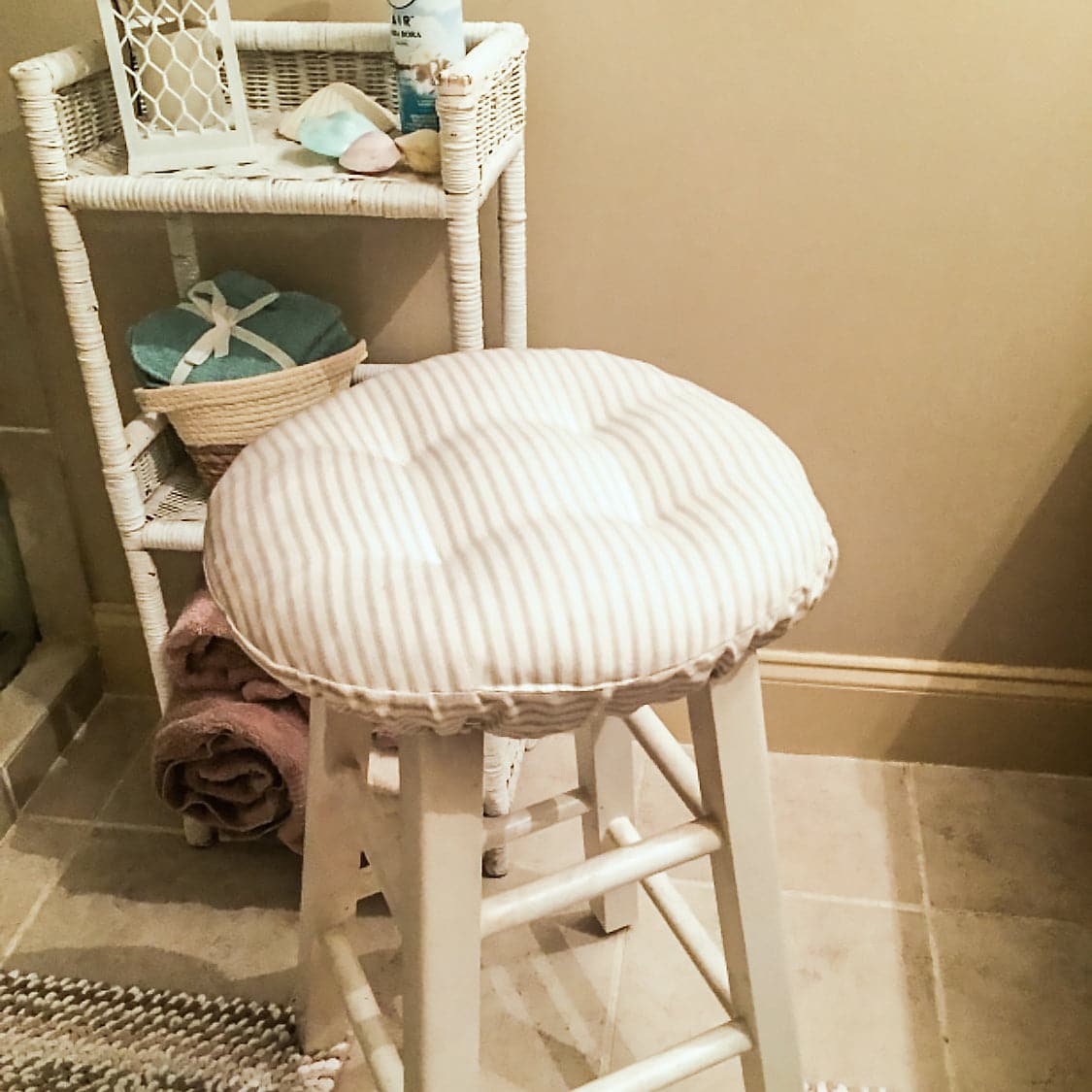 Ticking Stripe Natural Bar Stool Cover | Barnett Home Decor | Beige & White