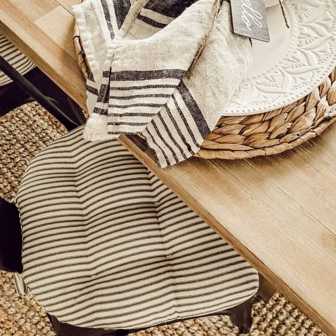 14" natural cotton chair pads for tolix chairs in farmhouse style kitchen