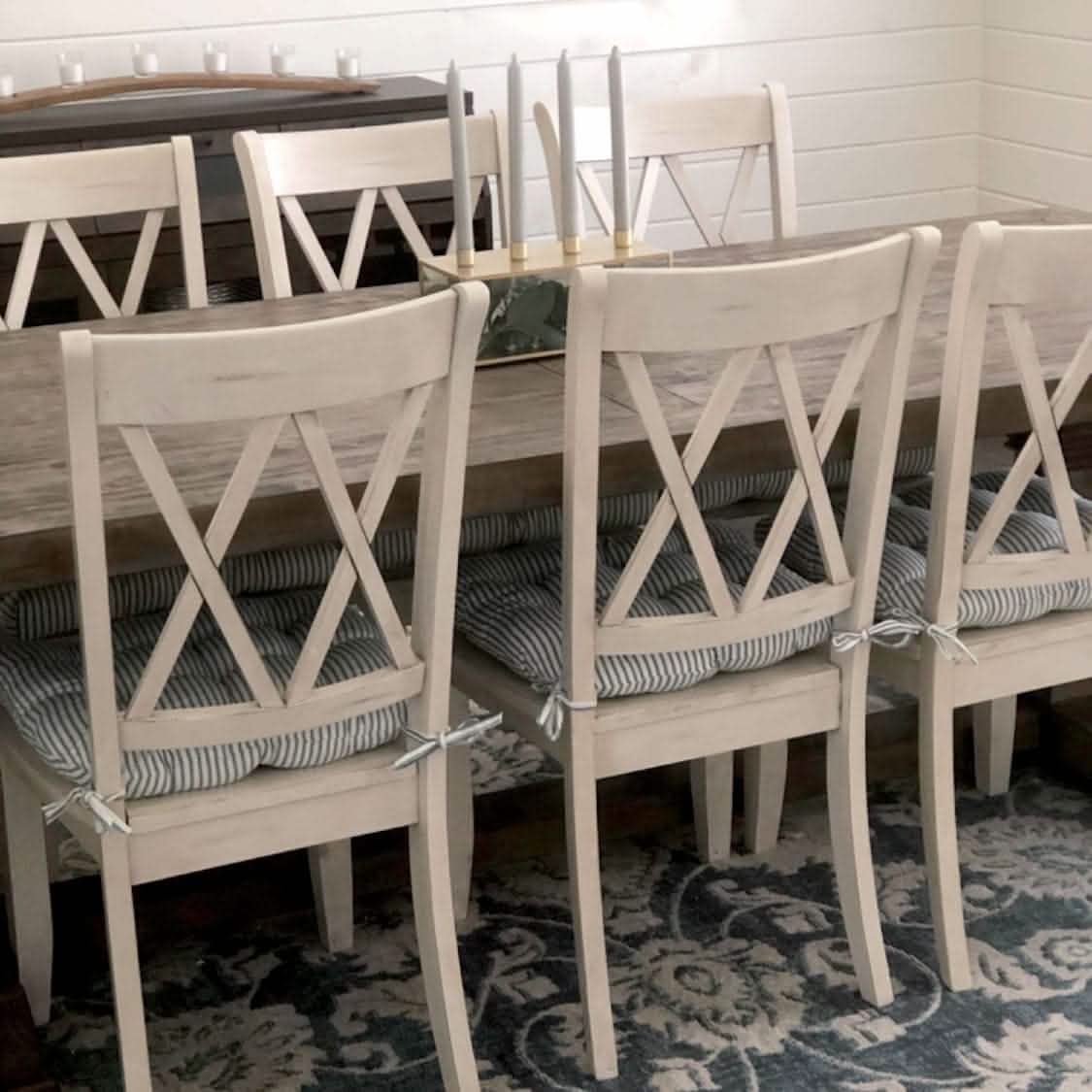 Ticking Stripe Navy Blue Dining Chair Pads - Barnett Home Decor - Navy Blue & White - Light Blue - Striped
