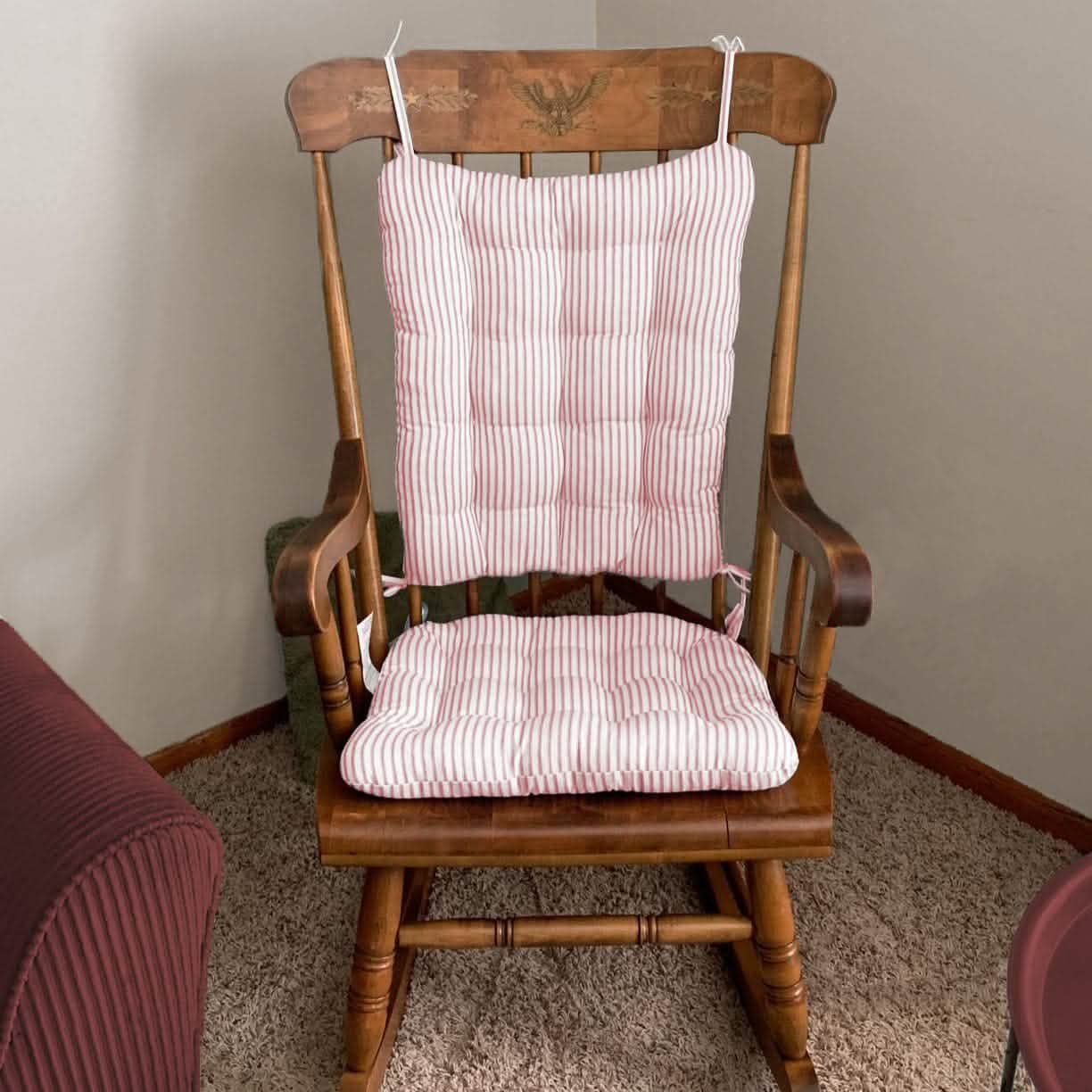 Crimson Striped Rocking Chair Cushion Pads