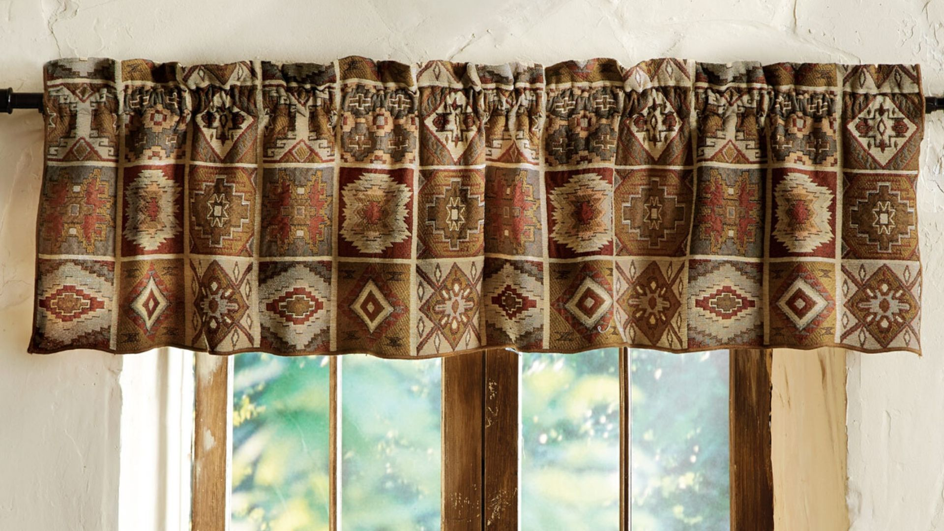 Cafe Valances straight tailored valance window treatment on a framed window