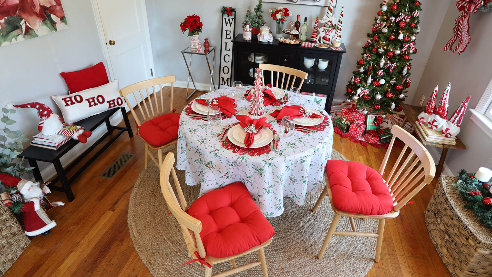 christmas dining room chair cushions with red and white candy cane peppermint theme