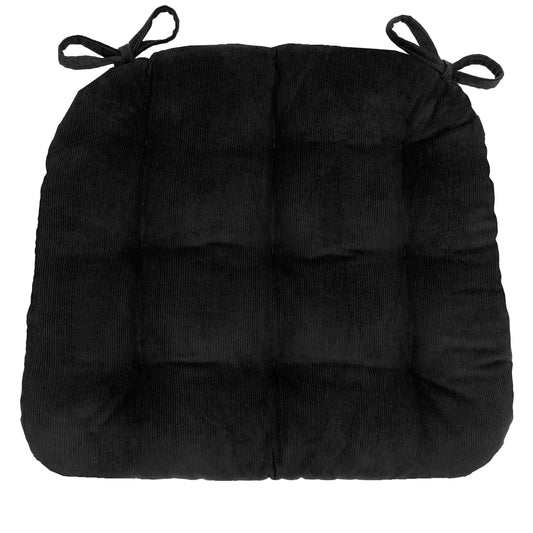 Corduroy Black Dining Chair Pad - Never Flatten Chair Cushion